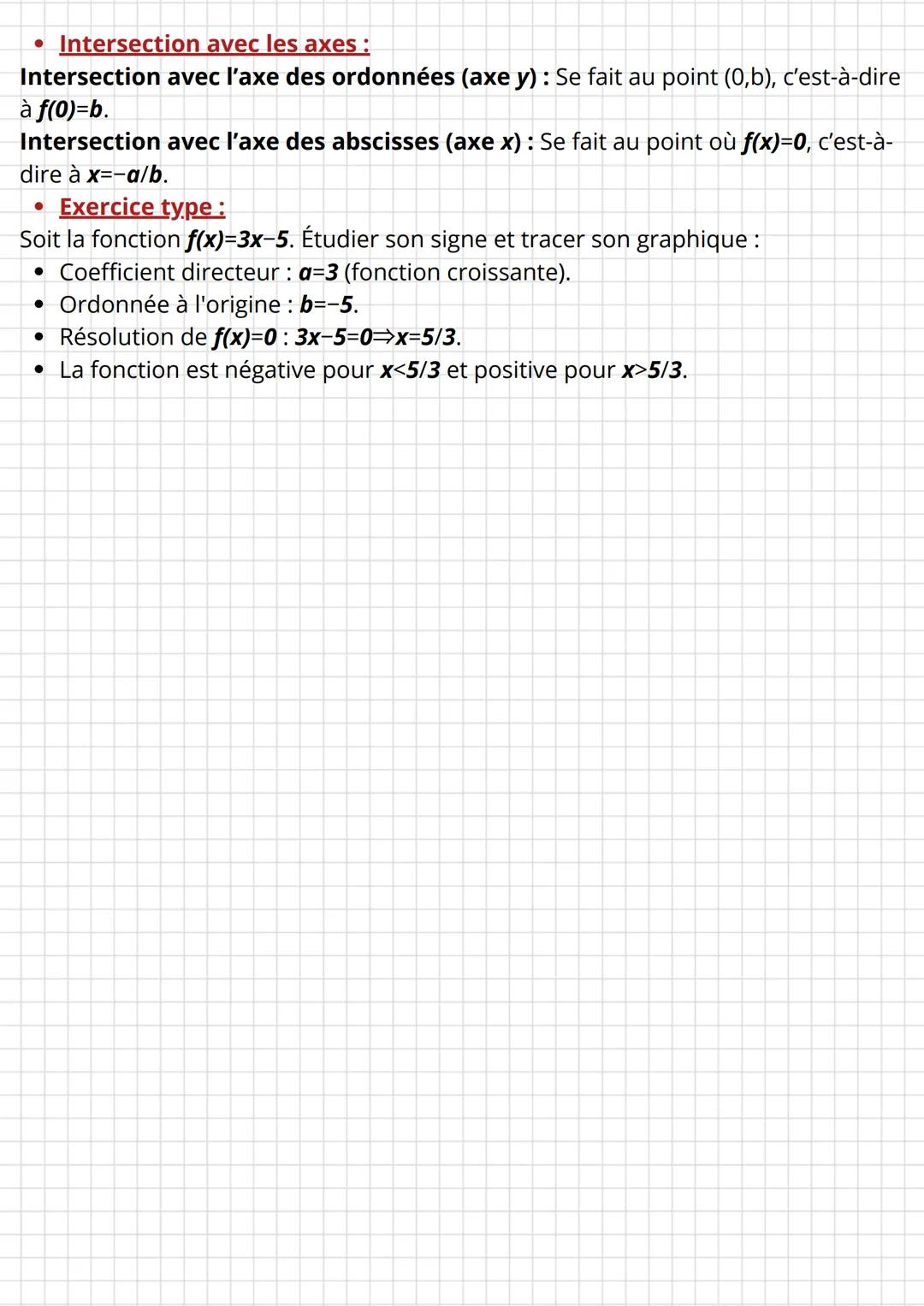 • Définition:
Les Fonctions Affines
Une fonction affine est une fonction de la forme f(x)=ax+bf(x) = ax + bf(x)=ax+b,
où:
• a est le coeffic