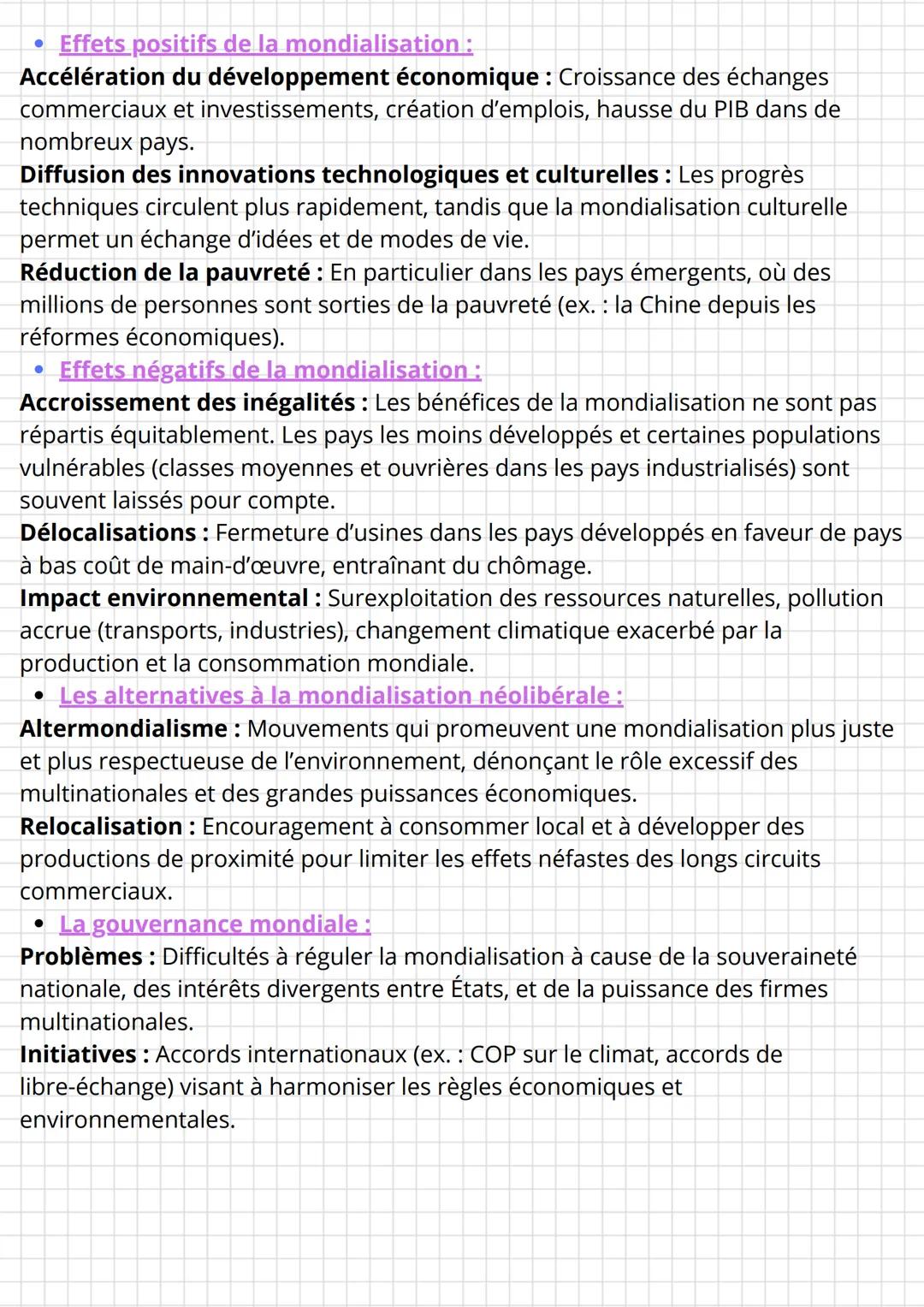 # La Mondialisation et ses Effets
• Définition de la mondialisation:
Processus d'intensification des échanges (biens, services, capitaux, i