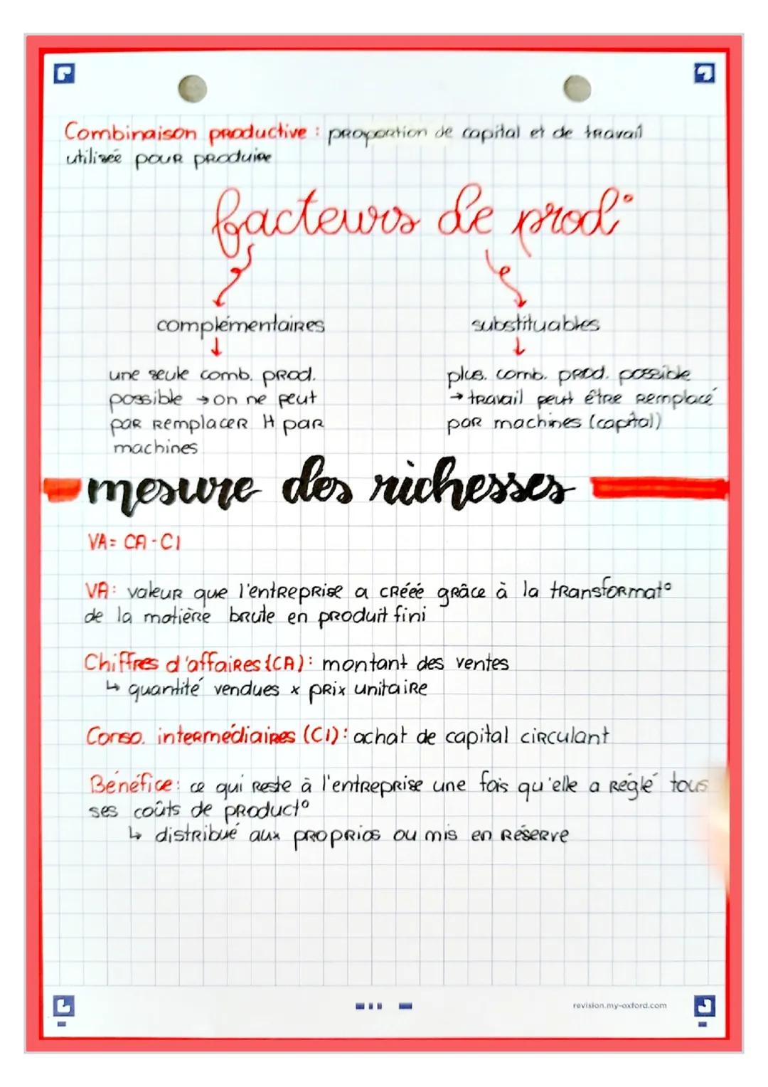 "les richesses
produire
Production (sens éco.): Création d'un bien ou d'un service, grâce à un
travail humain Rémunéré et declare, destiné à