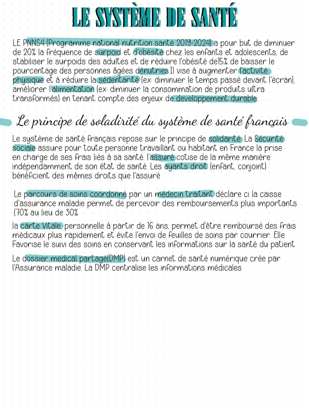 •
LE SYSTÈME DE SANTÉ
Le système de santé
A. Definition de la santé
Selon l'OMS, la santé est un état de complet bien-être physique, mental