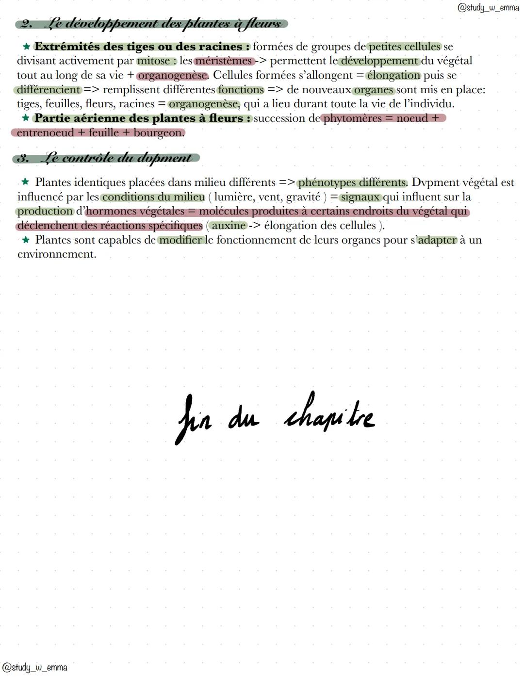 @study_w_emma
CHAP 8. L'ORGANISATION FONCTIONNELLE DES PLANTES À FLEURS
1. Fonctionnement végétal et adaptation aux conditions environnement