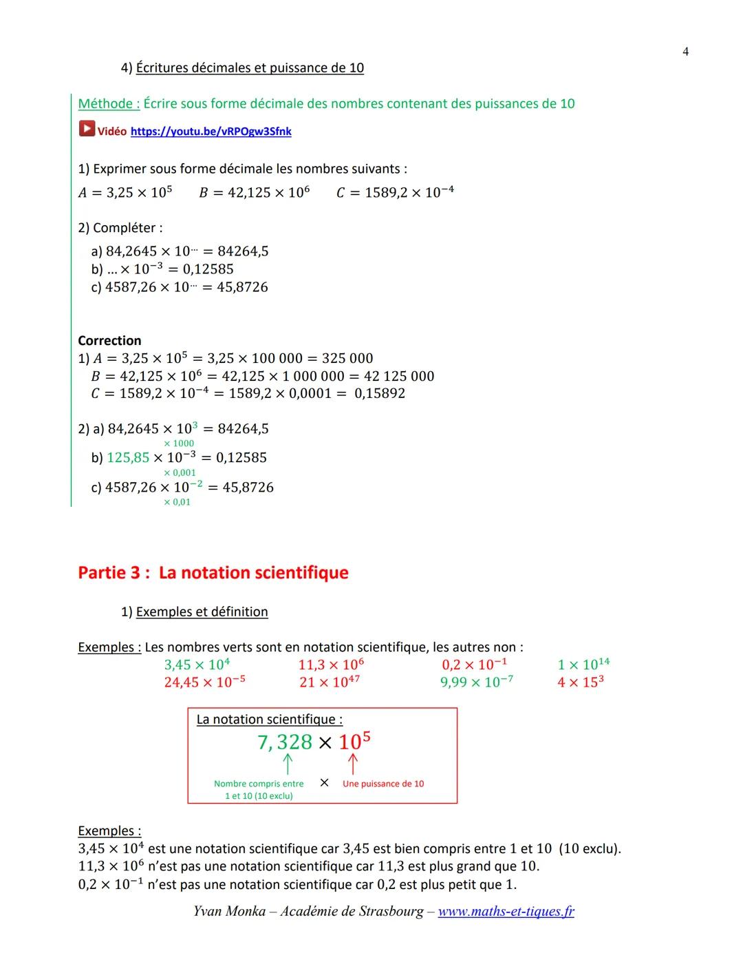 LES PUISSANCES
Tout le cours en vidéo : https://youtu.be/lxCzv5FPJ3s
Partie 1 Puissance d'un nombre
1) Exemples et définition
► Vidéo https:
