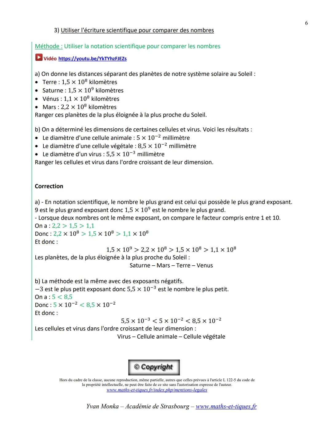 LES PUISSANCES
Tout le cours en vidéo : https://youtu.be/lxCzv5FPJ3s
Partie 1 Puissance d'un nombre
1) Exemples et définition
► Vidéo https: