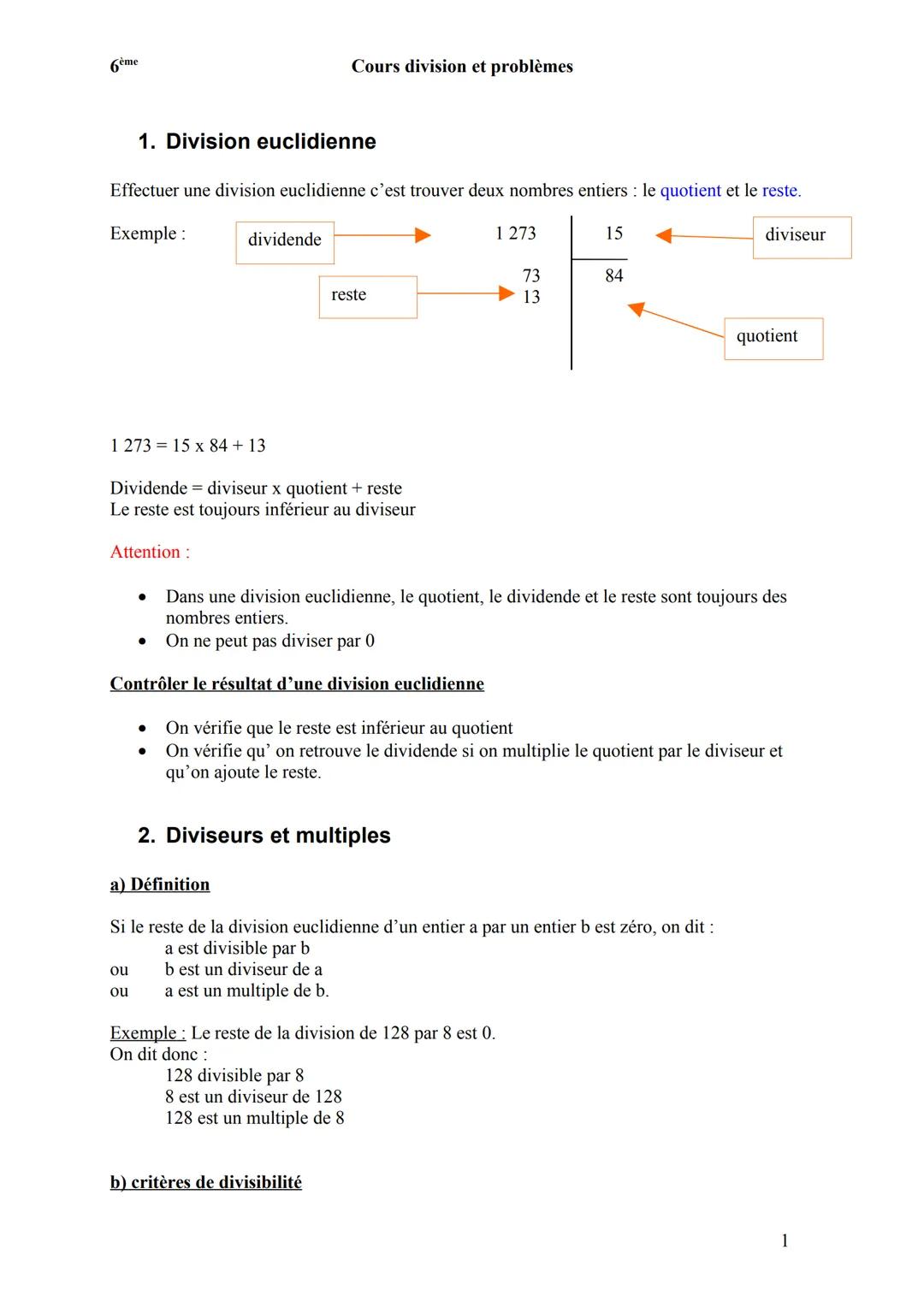 Division euclidienne multiple et diviseur