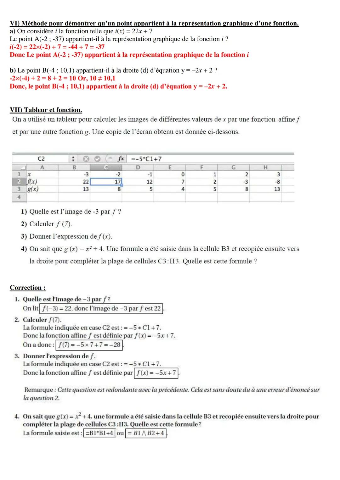 Fonctions linéaires (ce qu'il faut savoir faire): CORRECTION.
1) Calculer l'image d'un nombre par une fonction linéaire.
f est la fonction