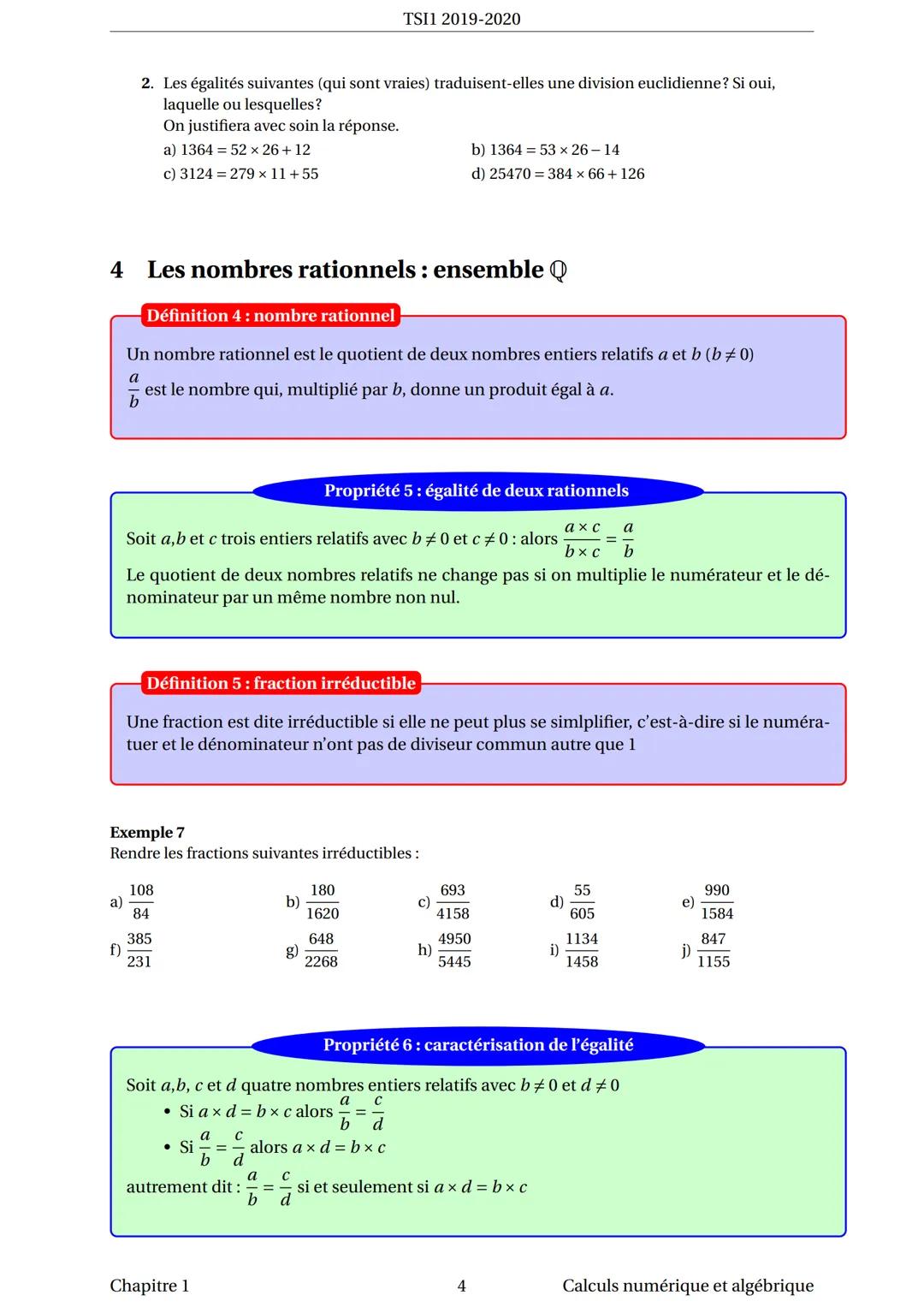 TSI1 2019-2020
Chapitre 1 : Calculs numérique et algébrique
1 Les ensembles de nombres