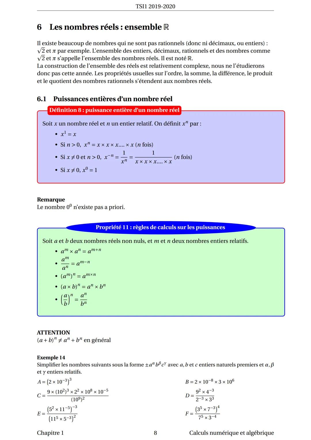 TSI1 2019-2020
Chapitre 1 : Calculs numérique et algébrique
1 Les ensembles de nombres