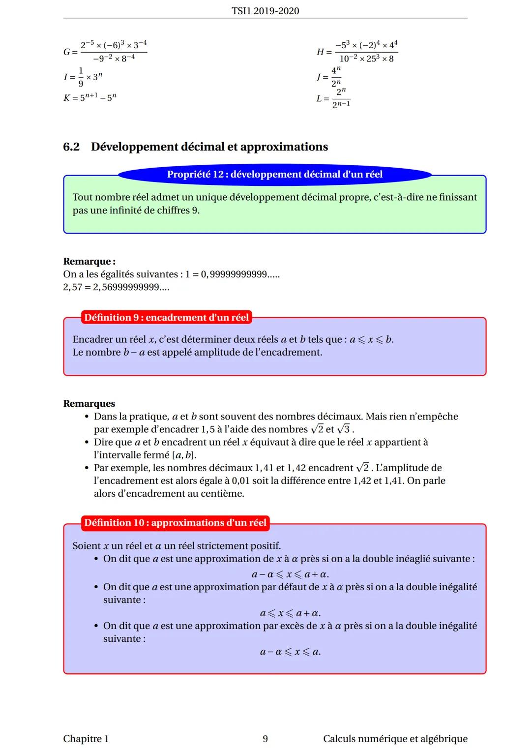 TSI1 2019-2020
Chapitre 1 : Calculs numérique et algébrique
1 Les ensembles de nombres
