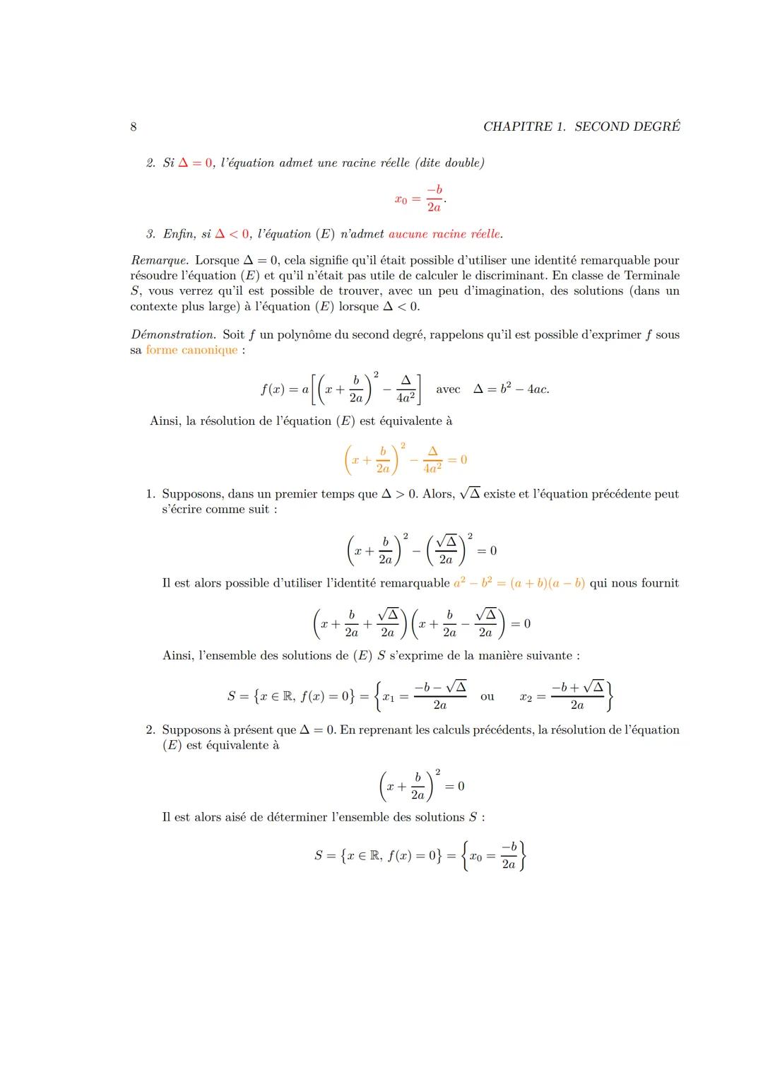 # Chapitre 1
# Second degré
## 1.1 Introduction
Définition 1.1.1. Une fonction polynomiale de degré deux (ou trinôme du second degré) est