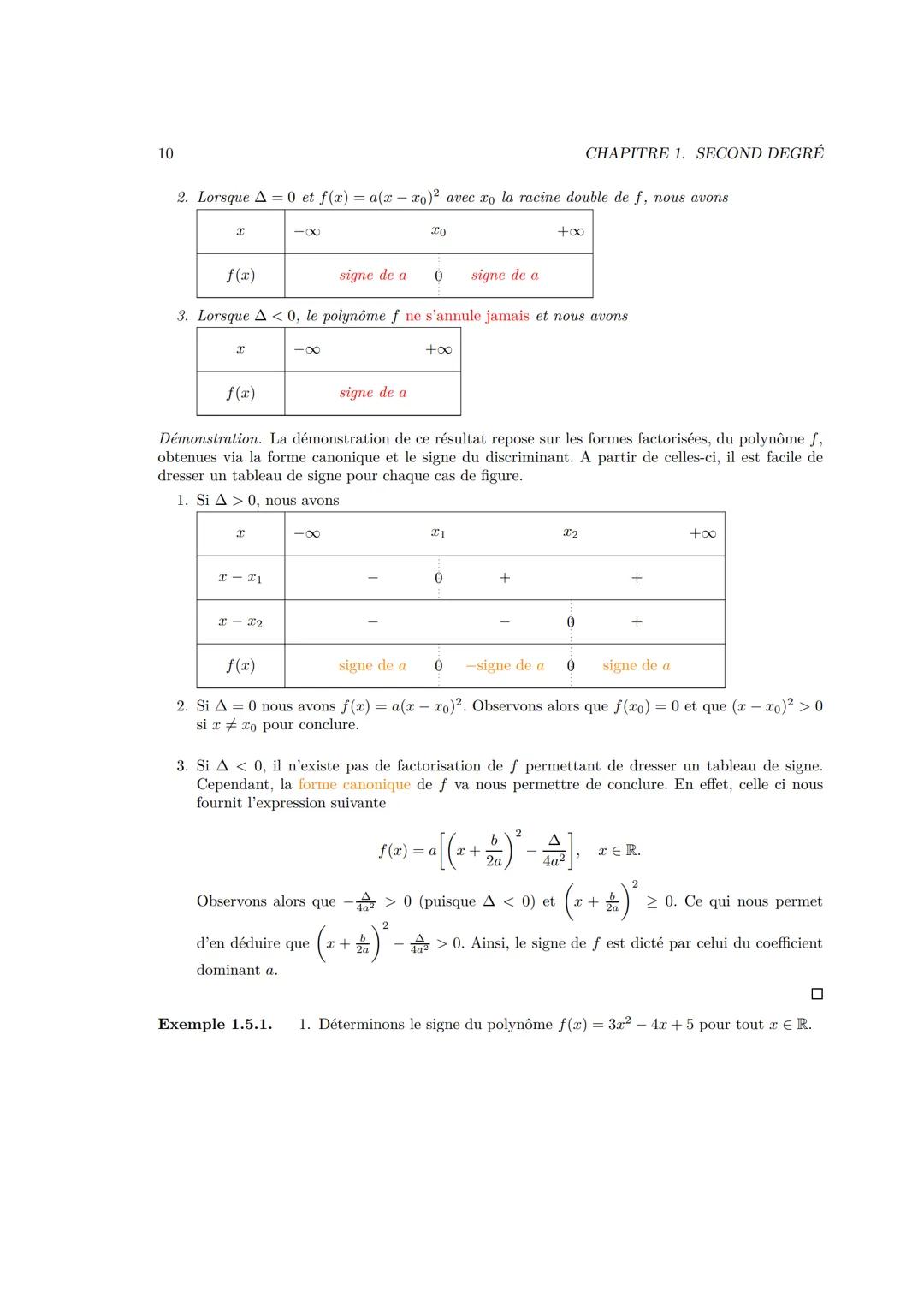# Chapitre 1
# Second degré
## 1.1 Introduction
Définition 1.1.1. Une fonction polynomiale de degré deux (ou trinôme du second degré) est