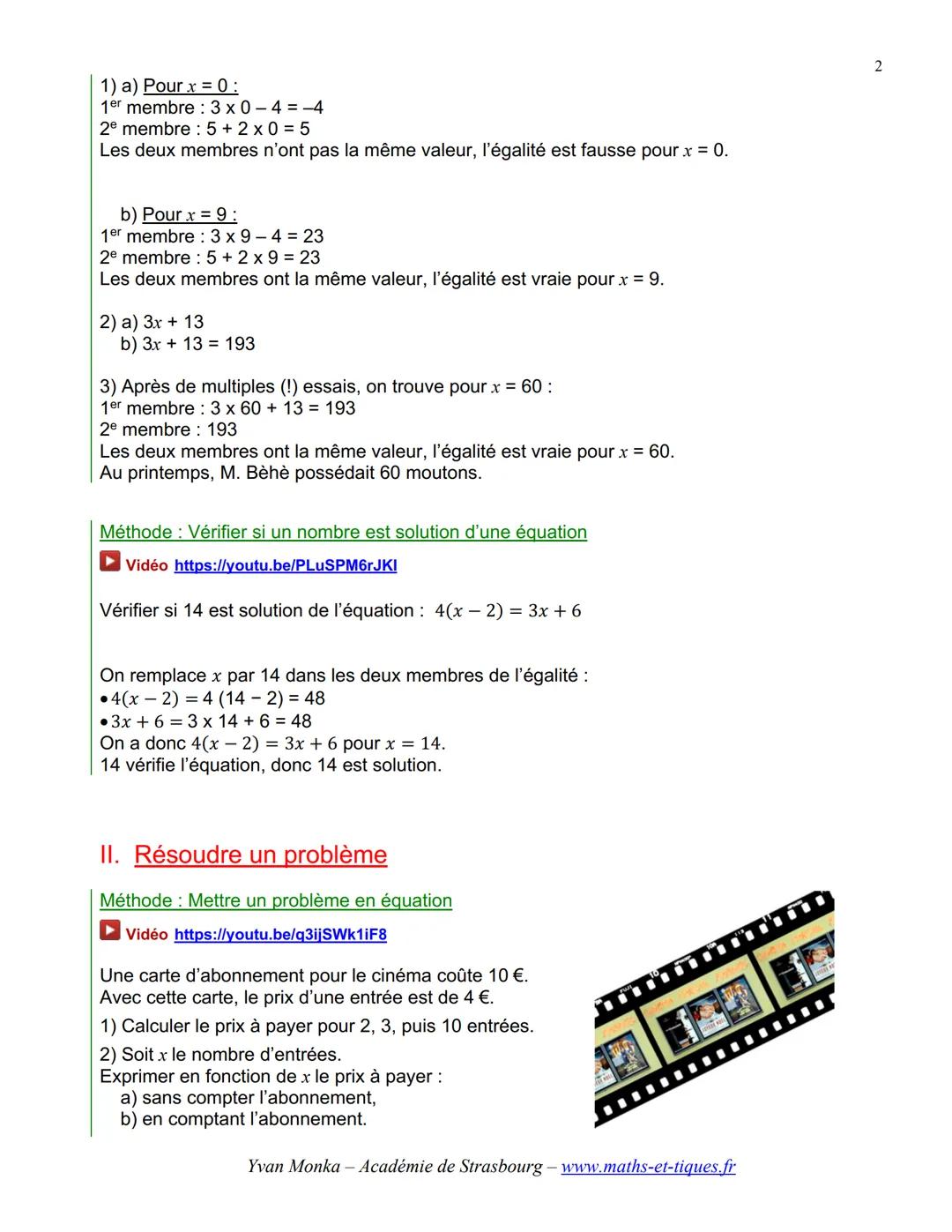 ÉQUATIONS, INÉQUATIONS
I. Notion d'équation
1) Vocabulaire
INCONNUE :
C'est une lettre qui désigne un nombre qu'on ne connaît pas.
EGALITE O