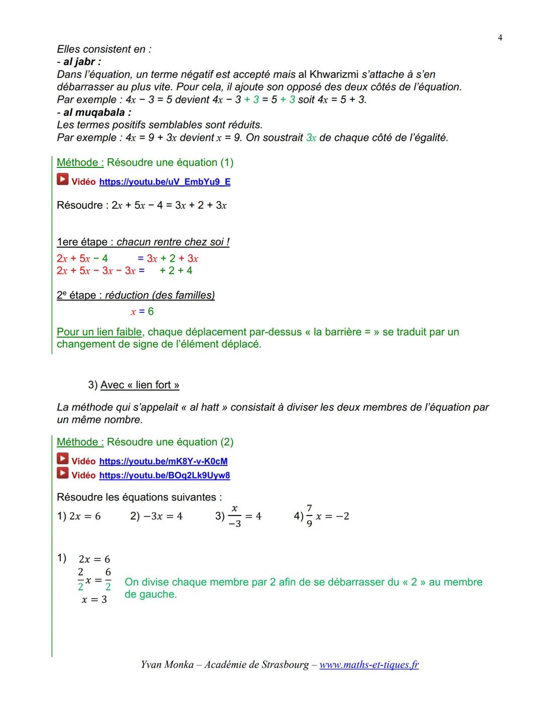 ÉQUATIONS, INÉQUATIONS
I. Notion d'équation
1) Vocabulaire
INCONNUE :
C'est une lettre qui désigne un nombre qu'on ne connaît pas.
EGALITE O
