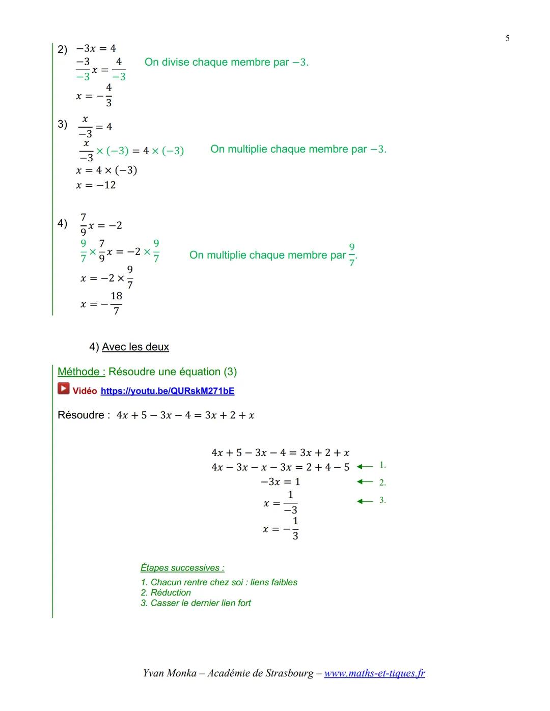 ÉQUATIONS, INÉQUATIONS
I. Notion d'équation
1) Vocabulaire
INCONNUE :
C'est une lettre qui désigne un nombre qu'on ne connaît pas.
EGALITE O