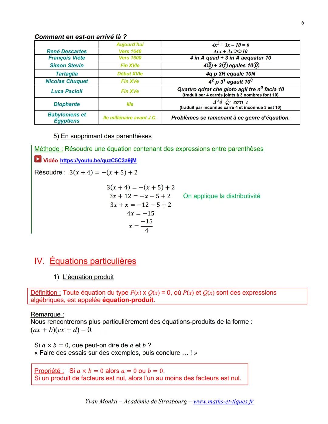 ÉQUATIONS, INÉQUATIONS
I. Notion d'équation
1) Vocabulaire
INCONNUE :
C'est une lettre qui désigne un nombre qu'on ne connaît pas.
EGALITE O