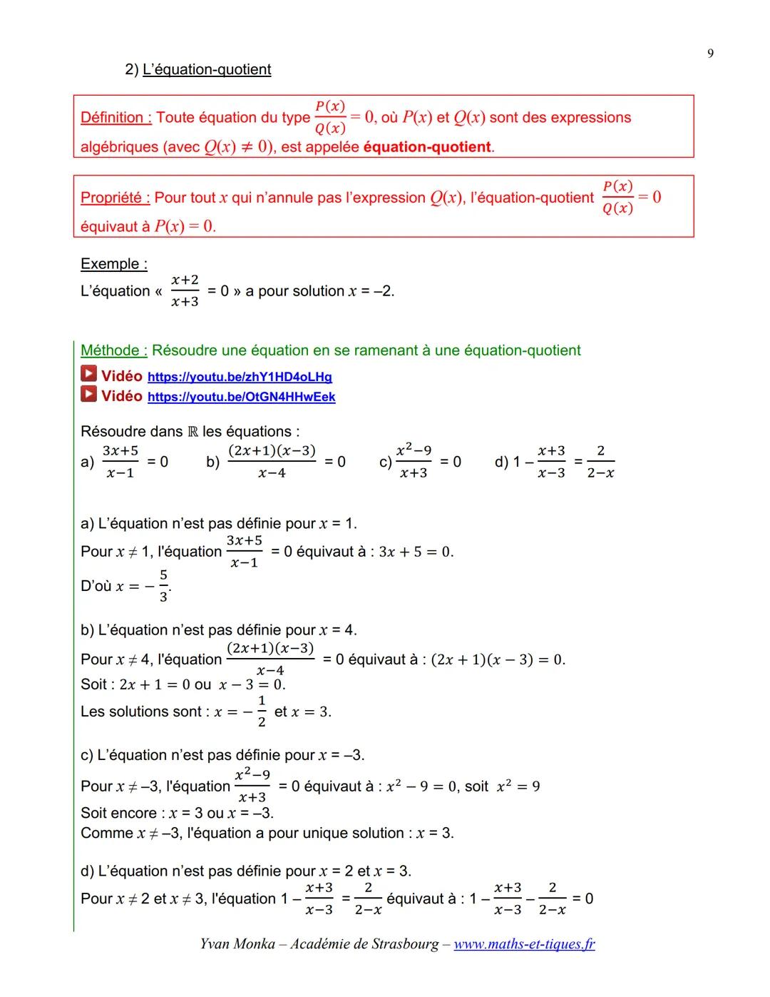 ÉQUATIONS, INÉQUATIONS
I. Notion d'équation
1) Vocabulaire
INCONNUE :
C'est une lettre qui désigne un nombre qu'on ne connaît pas.
EGALITE O