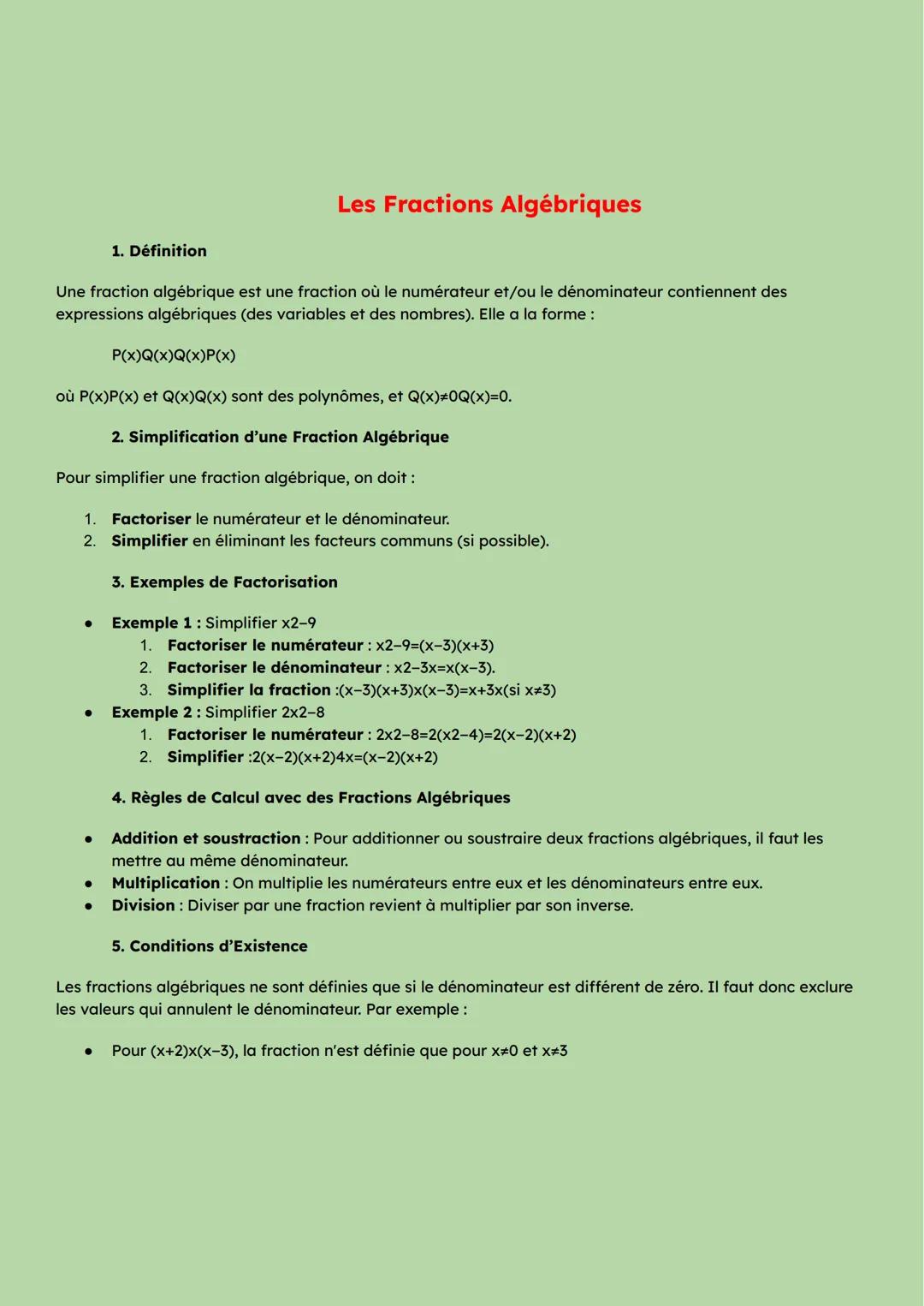 Les fractions algébriques