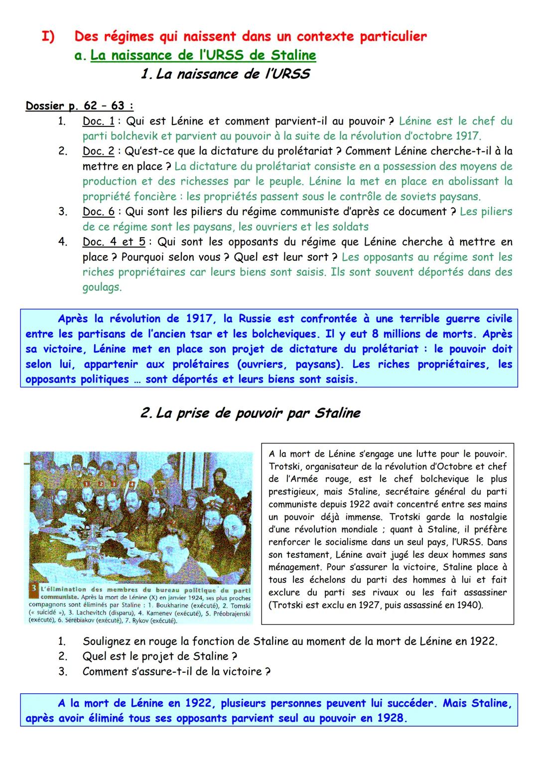 # Chapitre 3:
Les régimes totalitaires dans les années 1930
Introduction: Qu'est-ce que le totalitarisme ?
1917
1924
Lénine
au pouvoir