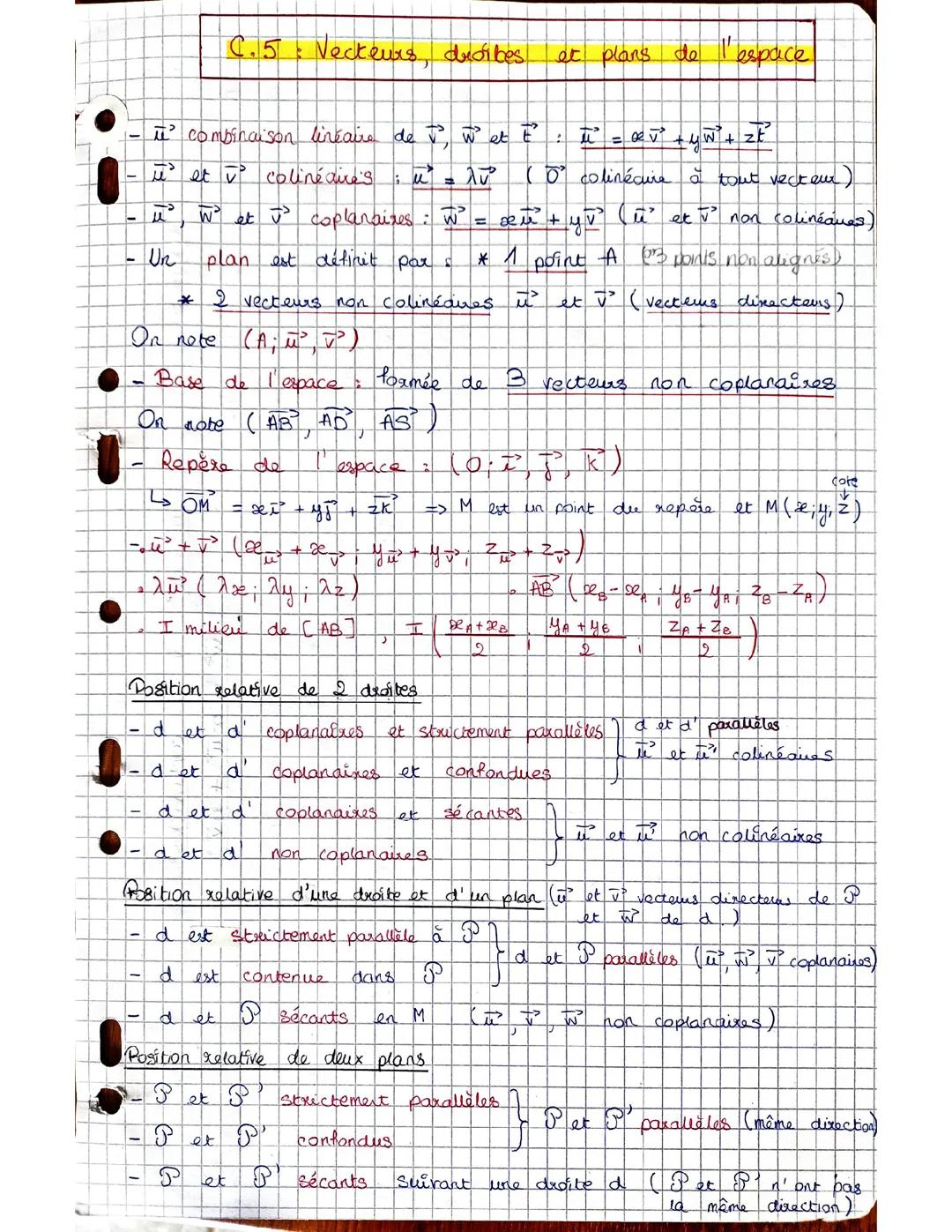 Vecteurs, droites et plans de l'espace