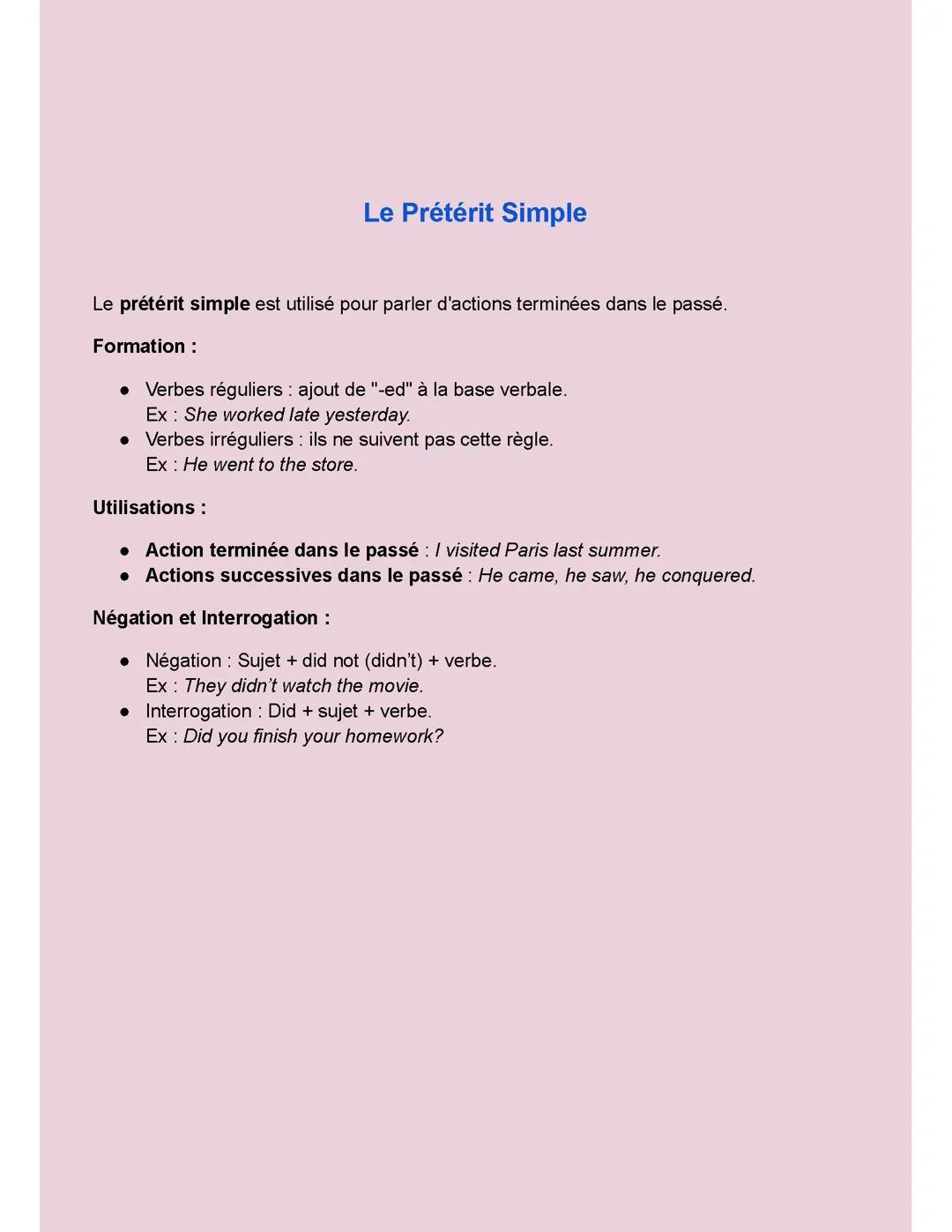 Le preterit simple