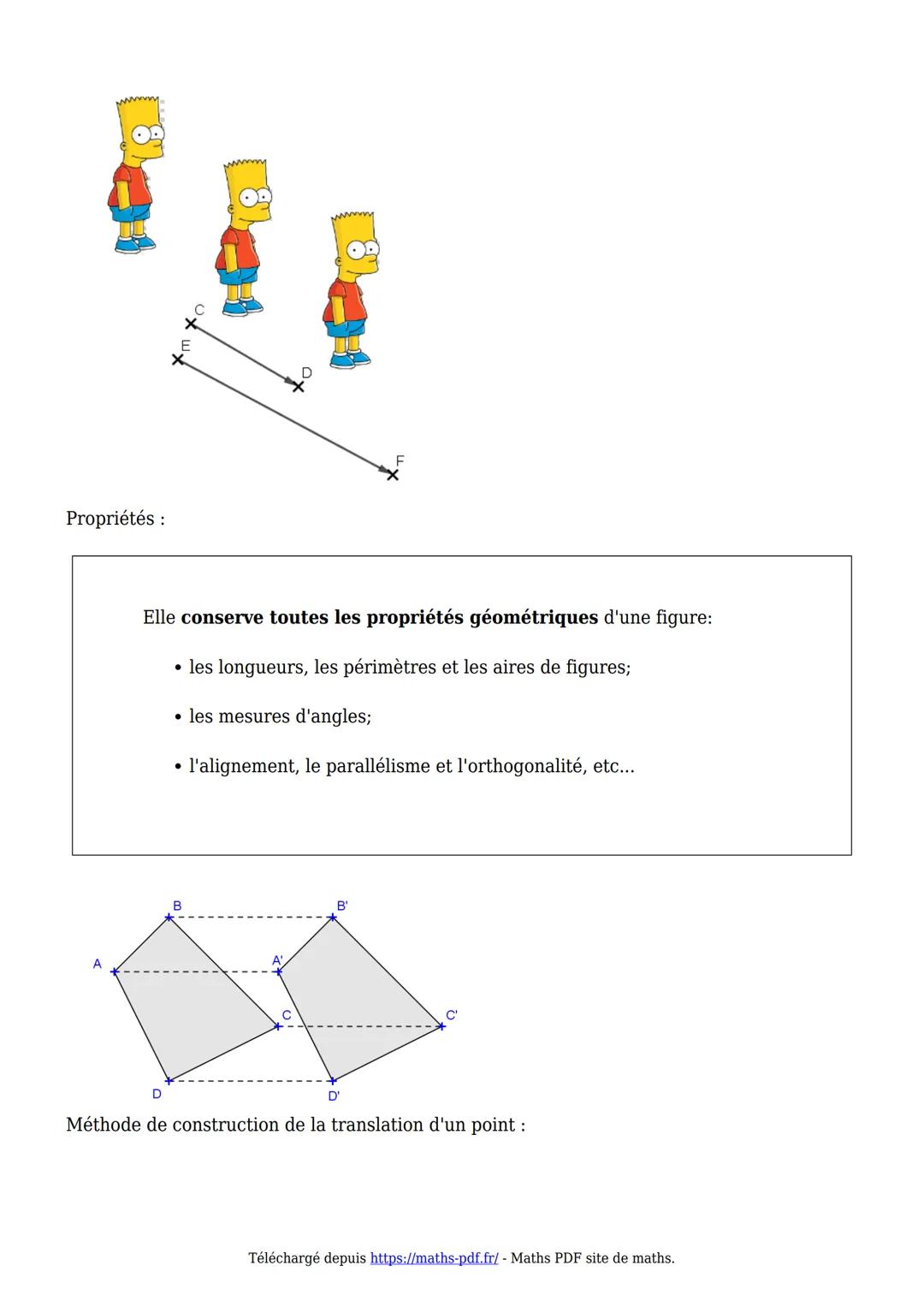 Cours de maths en 4ème
PDF
Translation et rotation
I. La translation :
Définition:
Effectuer la translation d'une figure F, c'est la dé