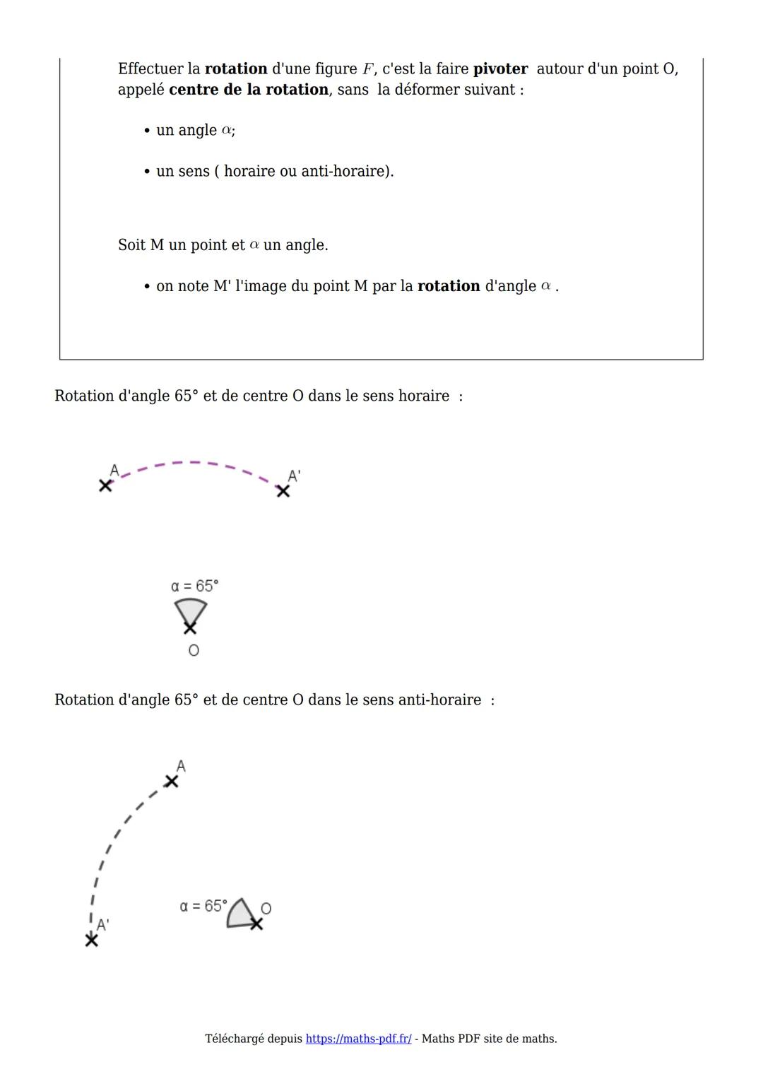 Cours de maths en 4ème
PDF
Translation et rotation
I. La translation :
Définition:
Effectuer la translation d'une figure F, c'est la dé
