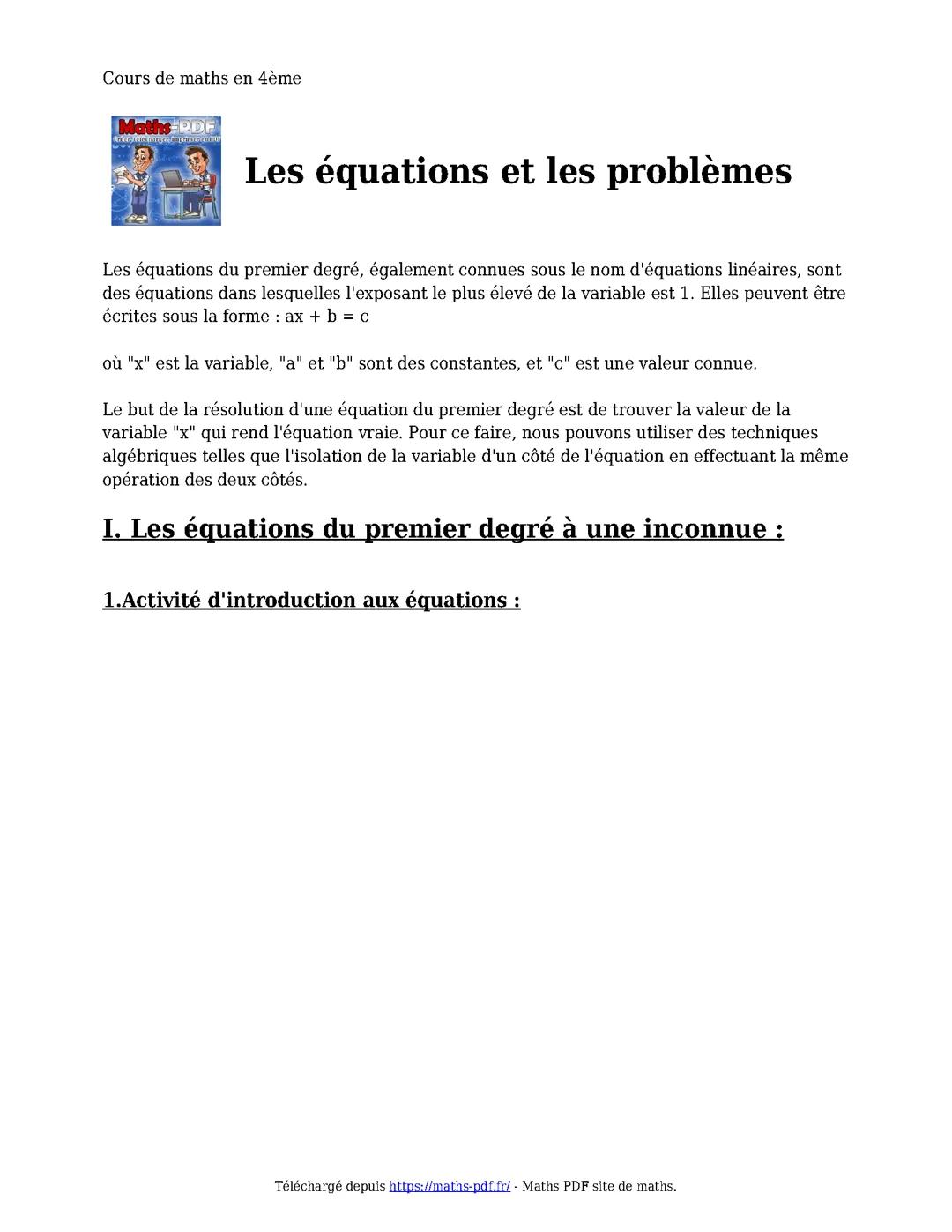 Les équations et problèmes