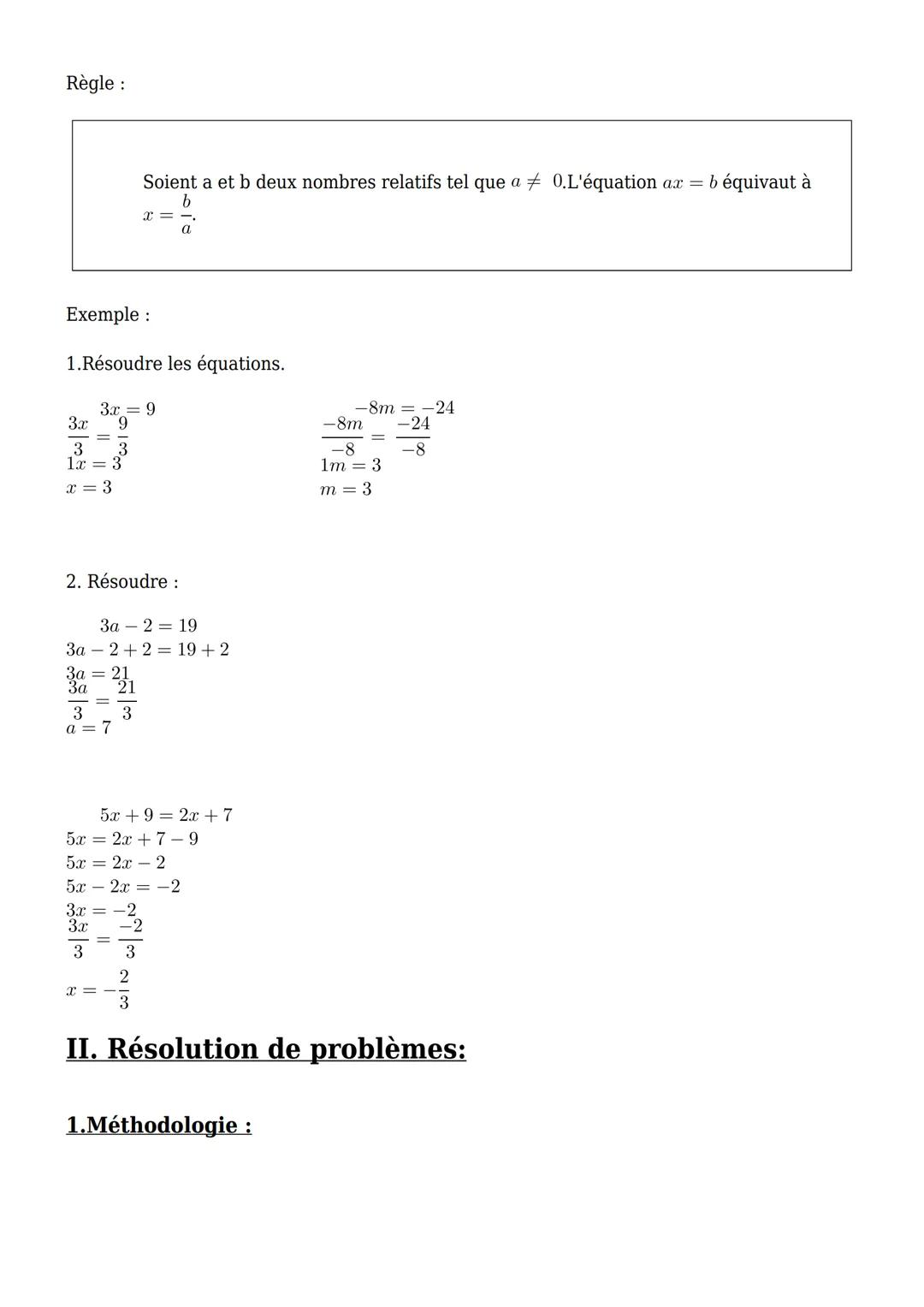 Cours de maths en 4ème
Maths-PDF
Créer telecharger Imprimeren PO
Les équations et les problèmes
Les équations du premier degré, également co