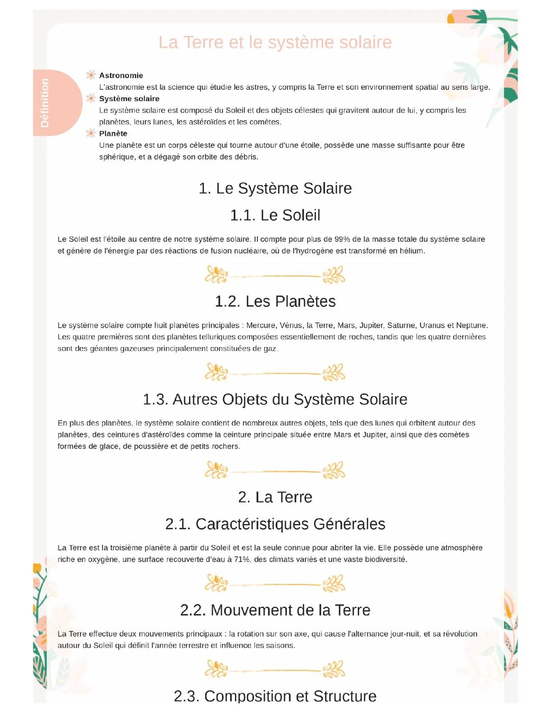 La Terre et le système solaire