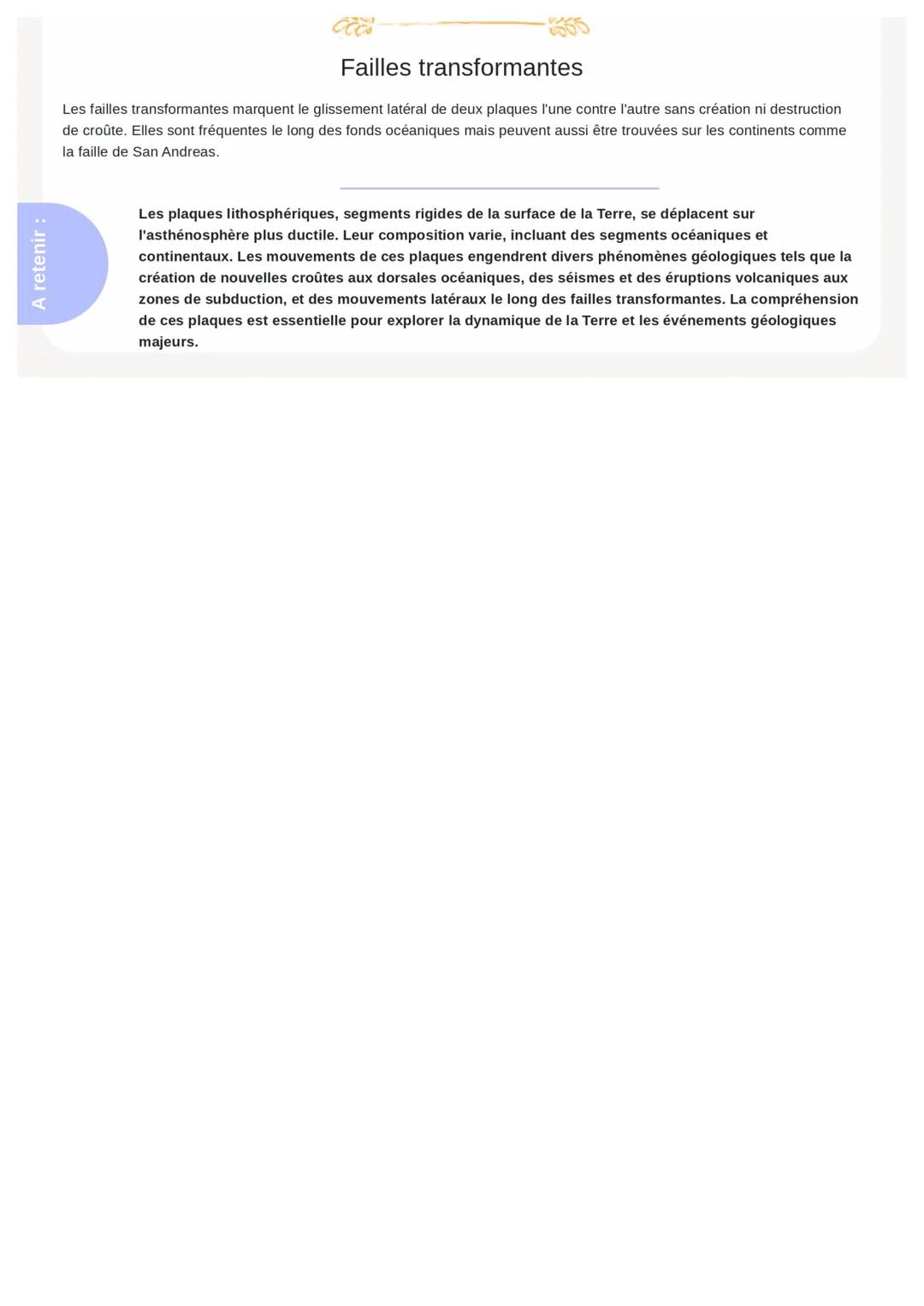 Définition
Les plaques lithosphériques
Plaque lithosphérique
Unité rigide de la surface de la Terre, composée de lithosphère et se déplaçant