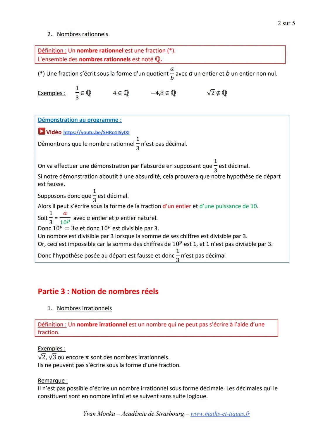# NOMBRES RÉELS - Chapitre 1/2
►Tout le cours sur les ensembles de nombres en vidéo: https://youtu.be/kL-eMNZIARM
Partie 1: Nombres entier