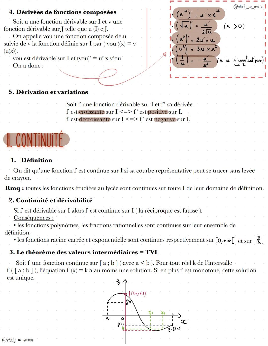 @study_w_emma
LA DÉRIVATION
1. FONCTION DÉRIVÉE
1. Nombre dérivé
y
Soit f une fonction dérivée sur un intervalle I et a€ I.
On dit
que
f est