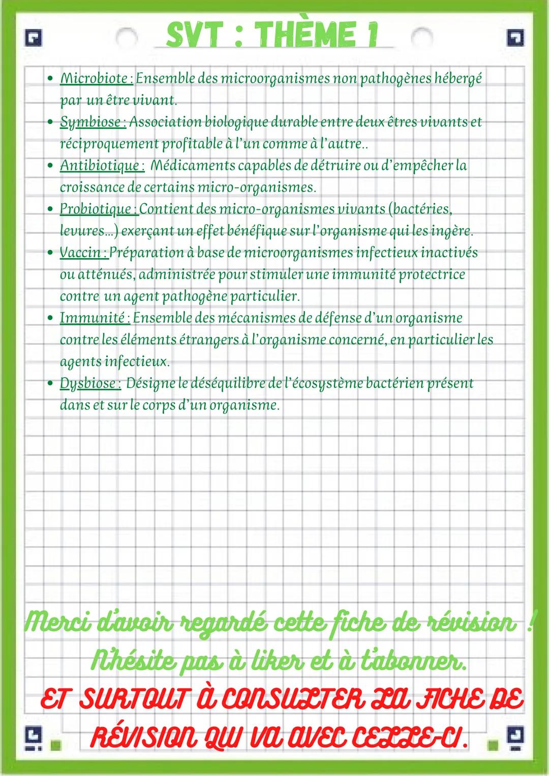 # SVT: THEME3
fiche de vocabulaire :
Microorganismes et santé
humaine
Attention !!! Une fiche de vocabulaire est disponible dans le même
d