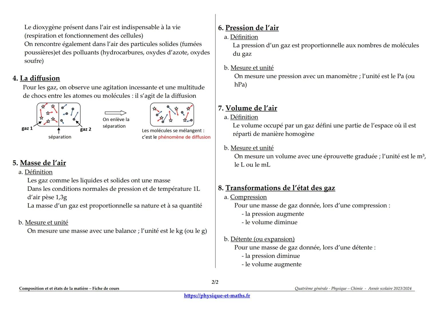 Composition et états de la matière - Fiche de cours
1. Les états de la matière
Les trois états de la matière sont: SOLIDE, LIQUIDE et GAZ
d.