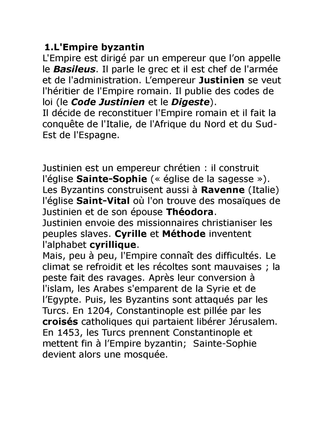 Leçon Empire Byzantin