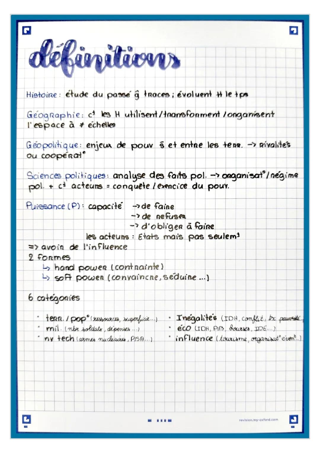 Q
definitions
Histoire étude du passé ĝ traces; évoluent le tps
Géographie: ct les H utilisent/transforment/onganisent
l'espace à échelle