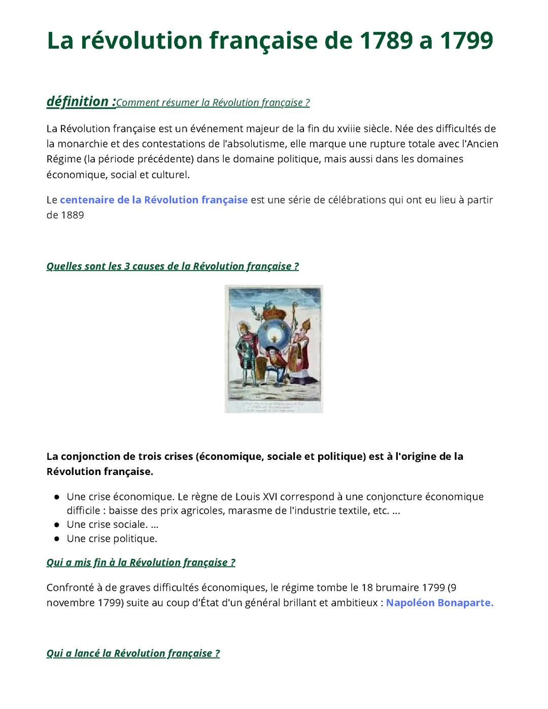 La révolution française de 1789 à 1799