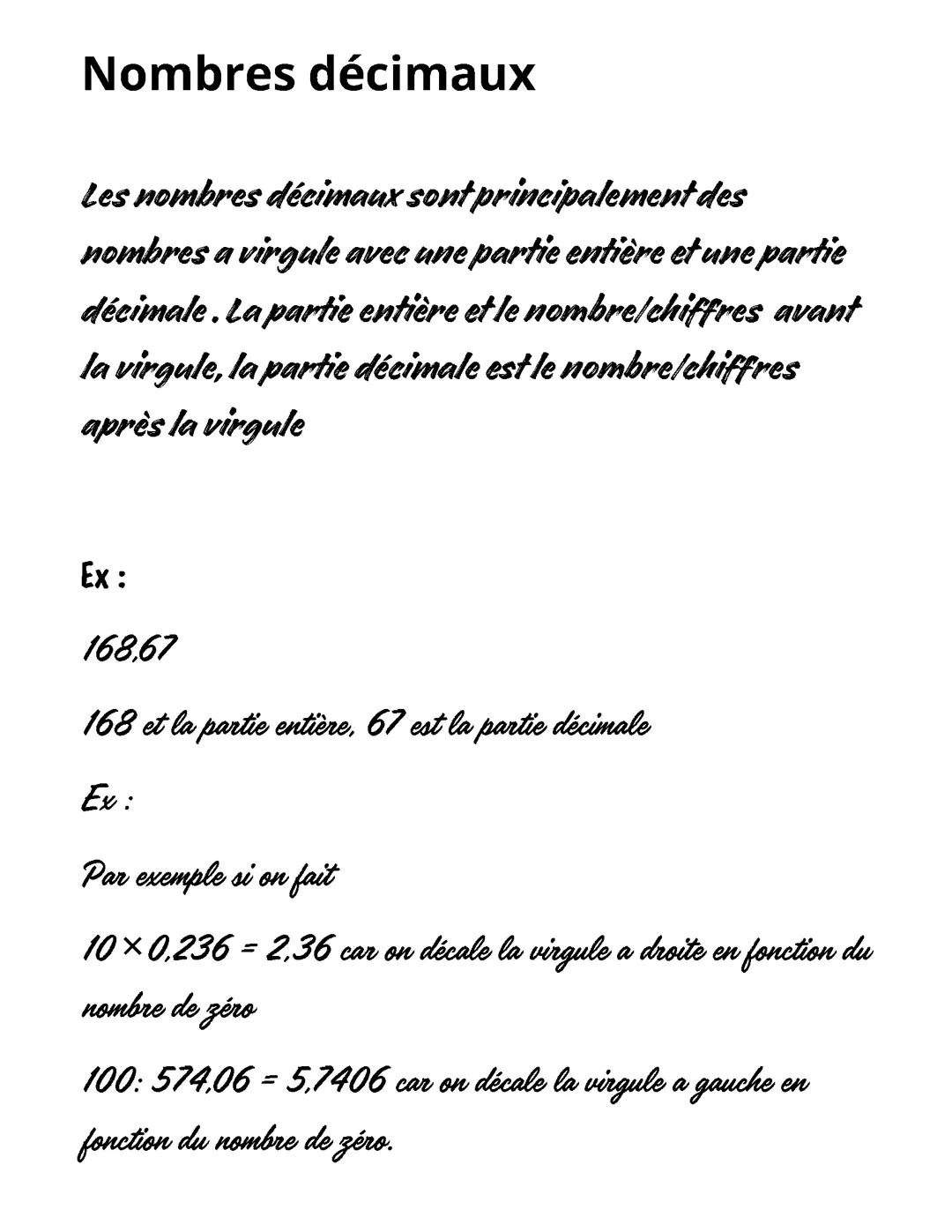 Nombres décimaux math