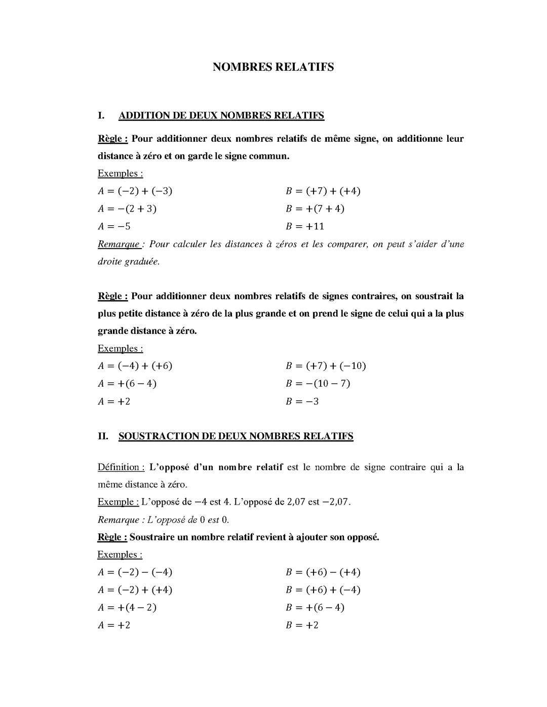 Les nombres relatifs
