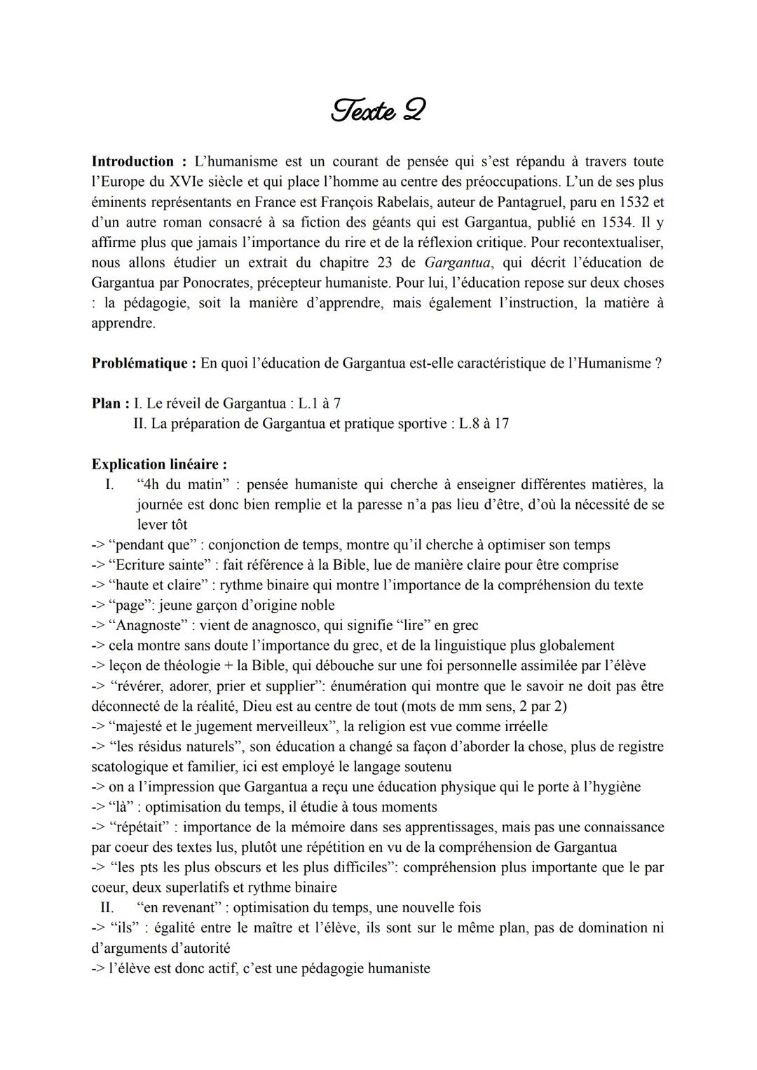 Texte Q
Introduction L'humanisme est un courant de pensée qui s'est répandu à travers toute
l'Europe du XVIe siècle et qui place l'homme au