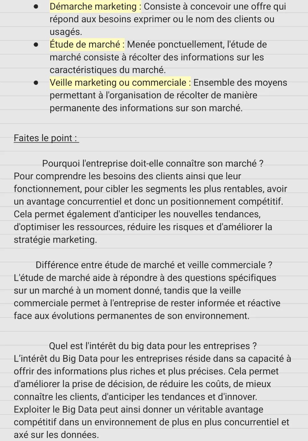 Chapitre 1: Quels produits ou quels services
pour quels besoins?
Schéma de la synthèse :
Veille marketing
Démarche marketing
Connaissance
du