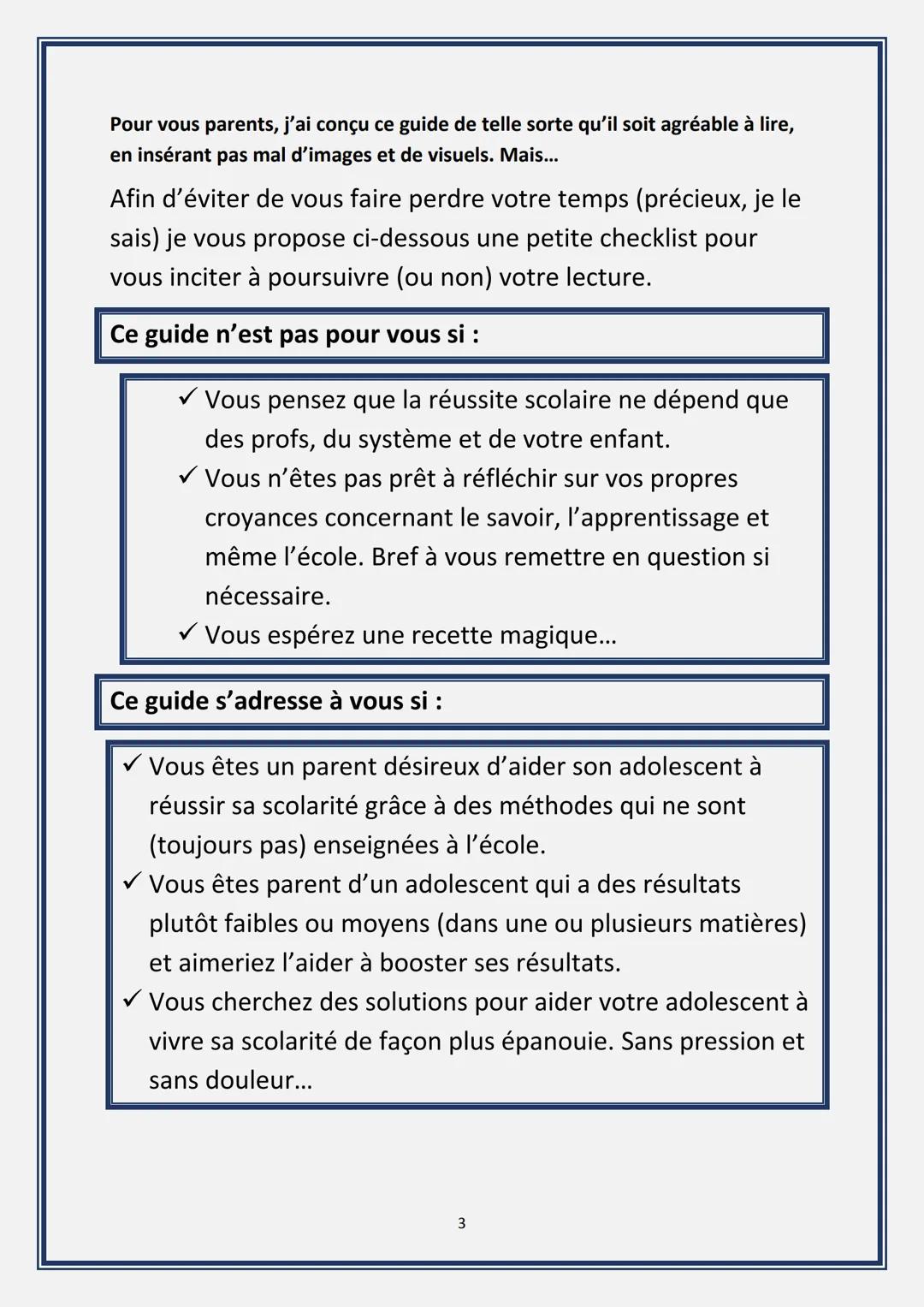 Réussir sa scolarité.
Les 10 ingrédients
indispensables!
Marie-Pierre Mas: Coach scolaire.
Mon site Scolarité Gagnante
© Copyright. Tous dro