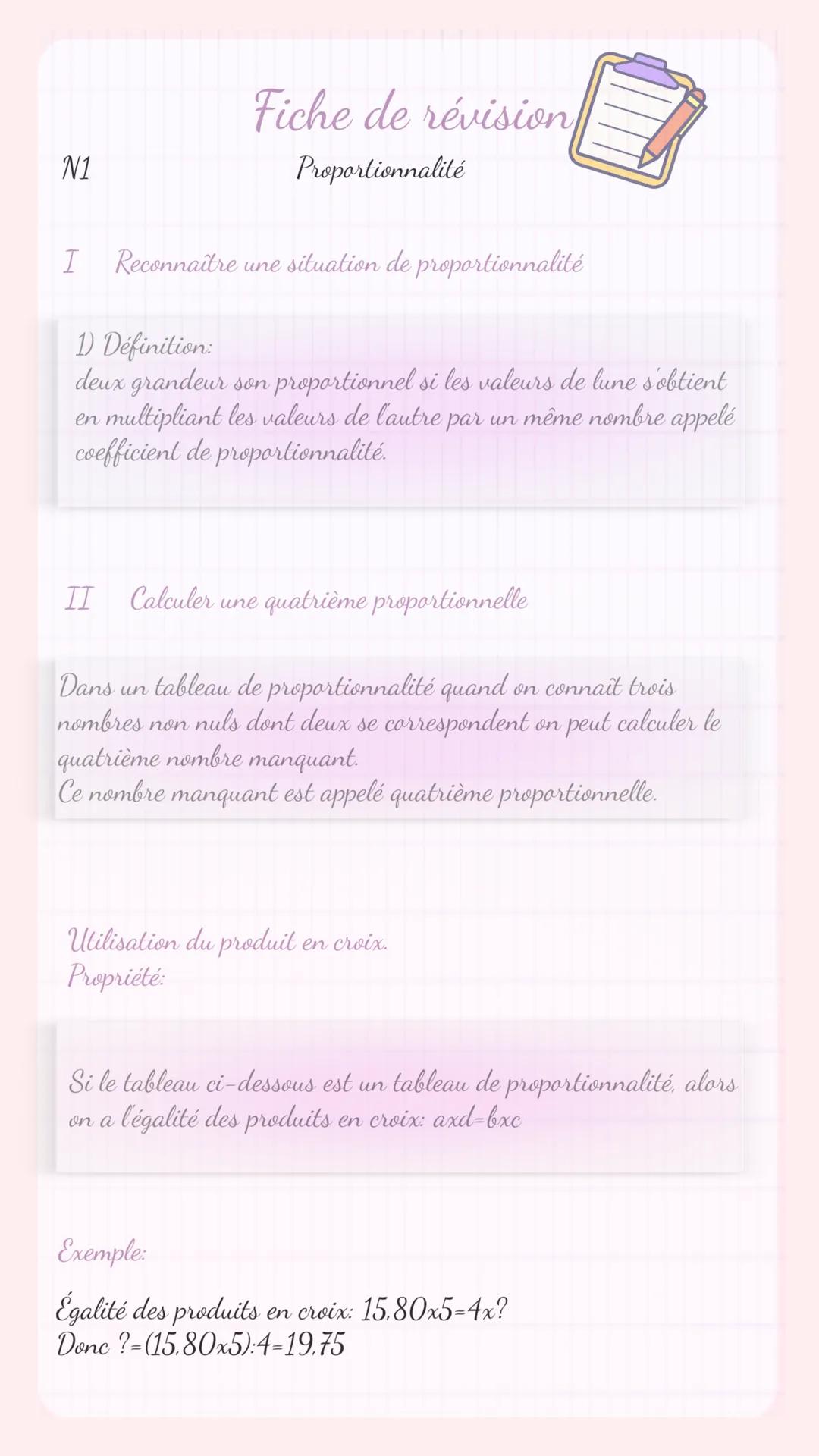 0839
B
NOTE BOOK
P
&
D
800
B N1
Fiche de révision
Proportionnalité
I Reconnaitre une situation de proportionnalité
1) Définition:
deux grand