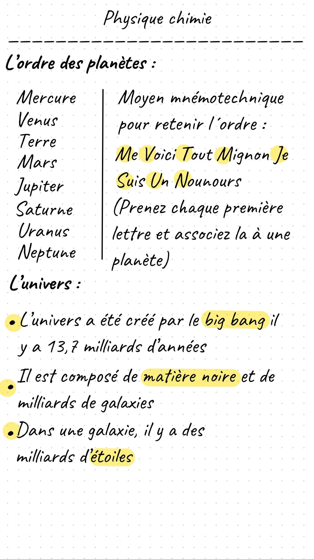 Physique chimie
Définitions:
Galaxie: ensemble d'étoiles (La Voie lactée)
Étoile : boule de gaz très chaude
(Soleil, Cyrius)
Planète: ast