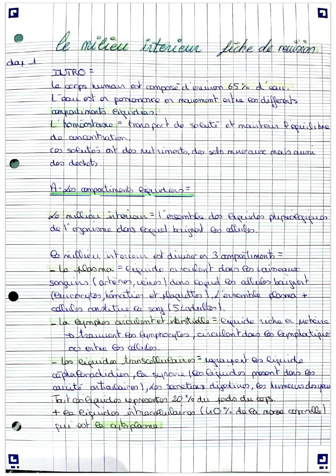dar Ꮧ
le milieu interieur fiche de revision.
INTRO
Le corps human est compose d'orunon 65% d'eau.
I'eau est or porcononce en mayomont entre