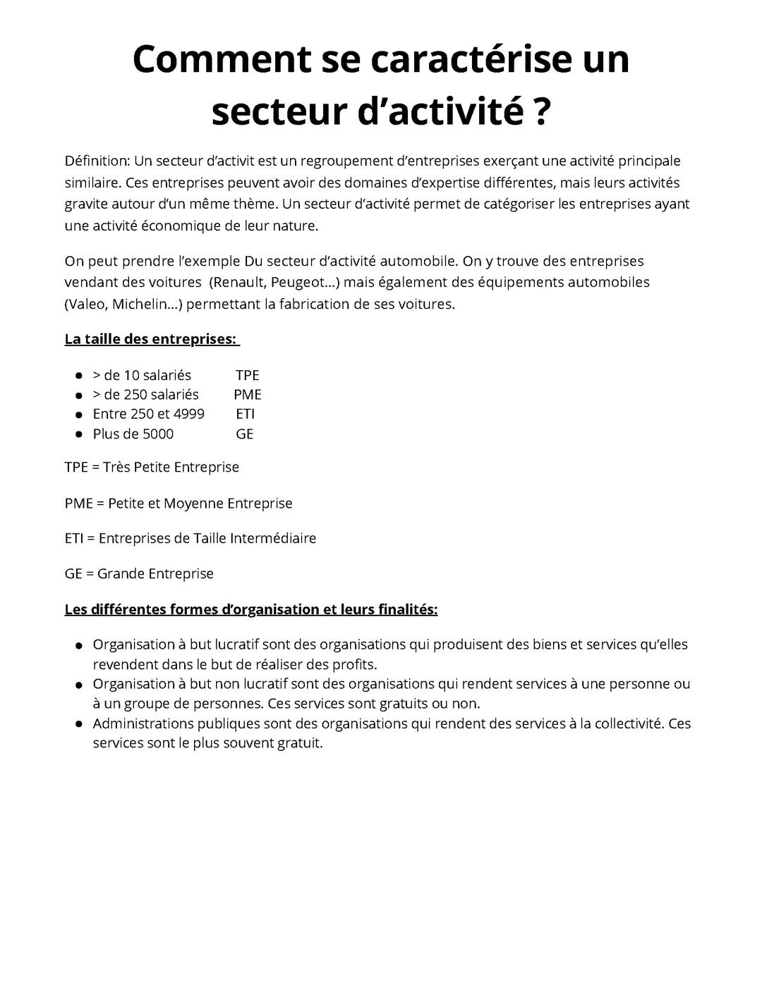 Comment caractériser un secteur d’activité
