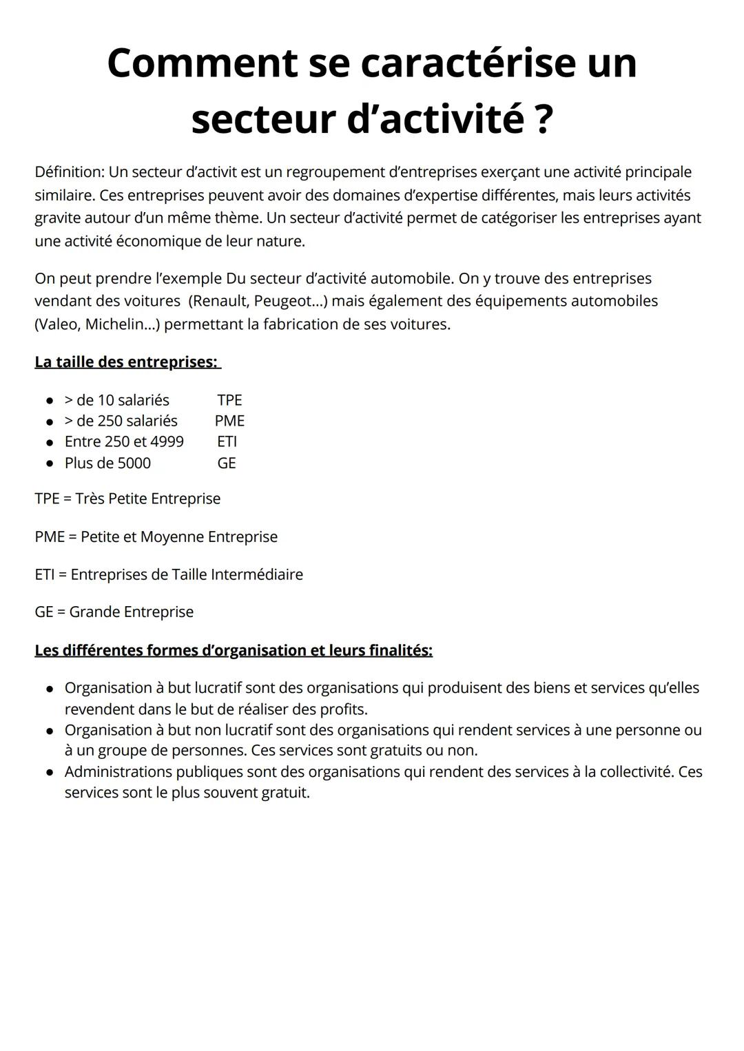 Comment se caractérise un
secteur d'activité ?
Définition: Un secteur d'activit est un regroupement d'entreprises exerçant une activité prin