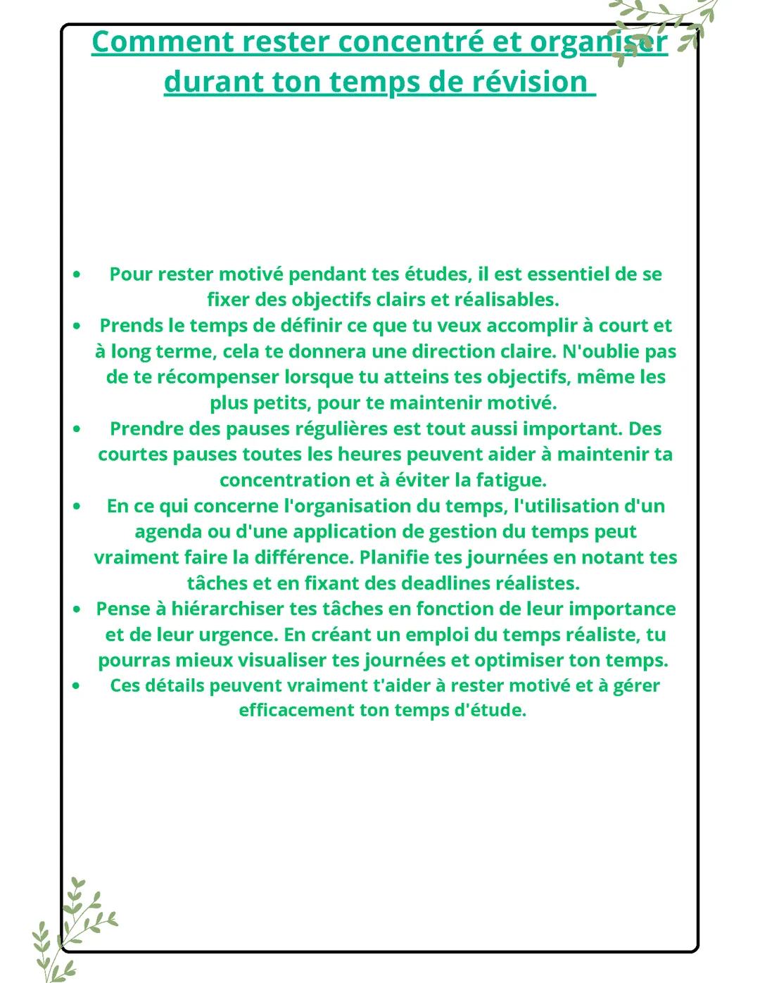 Tiens: ta fiche pour t'aider à mieux travailler