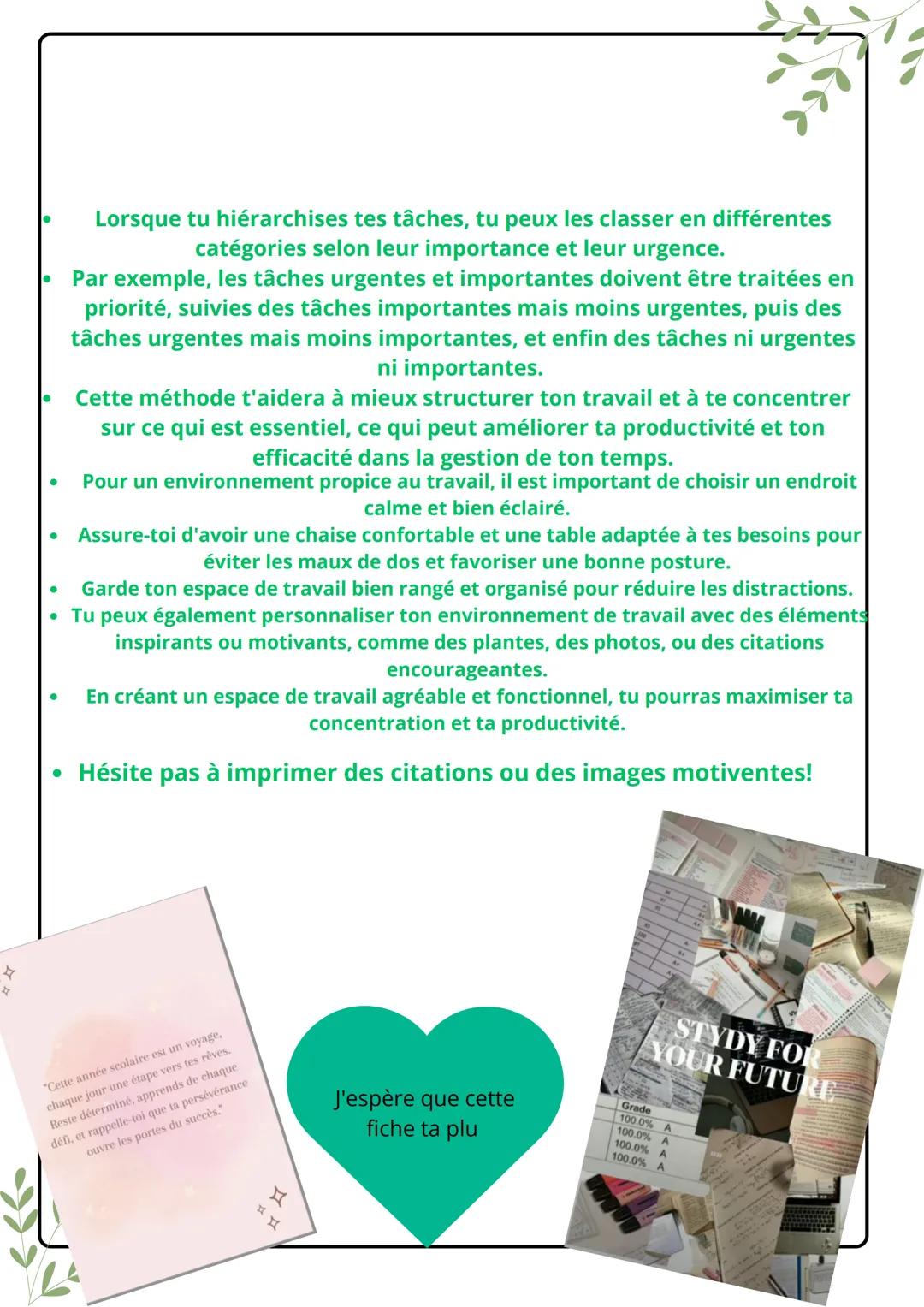 Comment rester concentré et organiser a
durant ton temps de révision
•
.
Pour rester motivé pendant tes études, il est essentiel de se
fixer