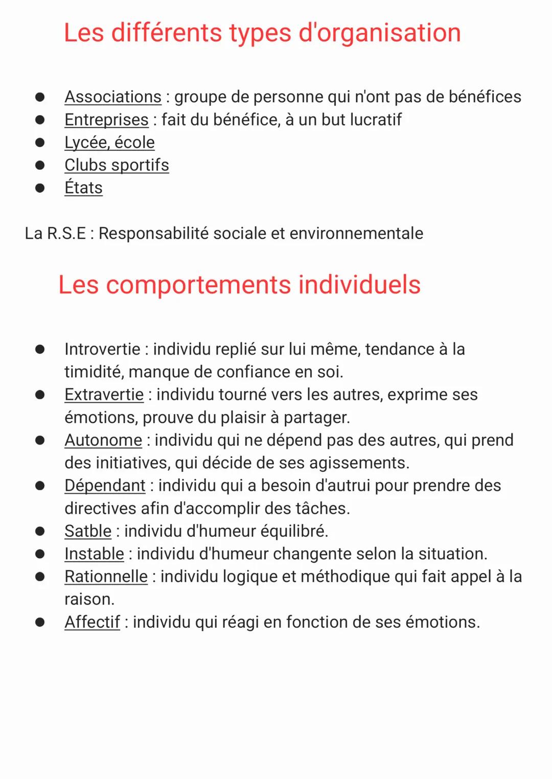 Les différents types d'organisation
Associations: groupe de personne qui n'ont pas de bénéfices
Entreprises fait du bénéfice, à un but lucra