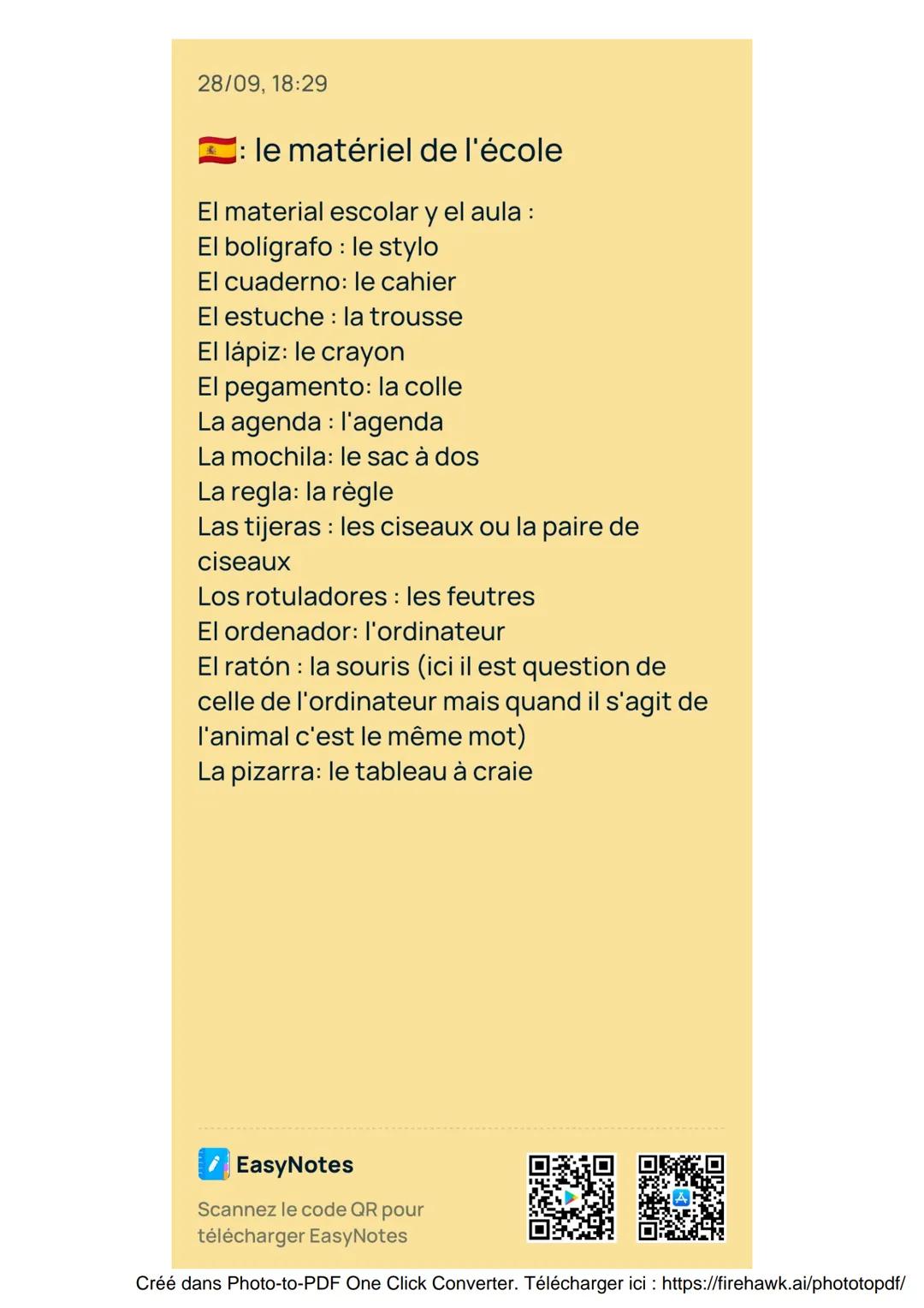 28/09, 18:29
le matériel de l'école
El material escolar y el aula :
El boligrafo : le stylo
El cuaderno: le cahier
El estuche la trousse
El